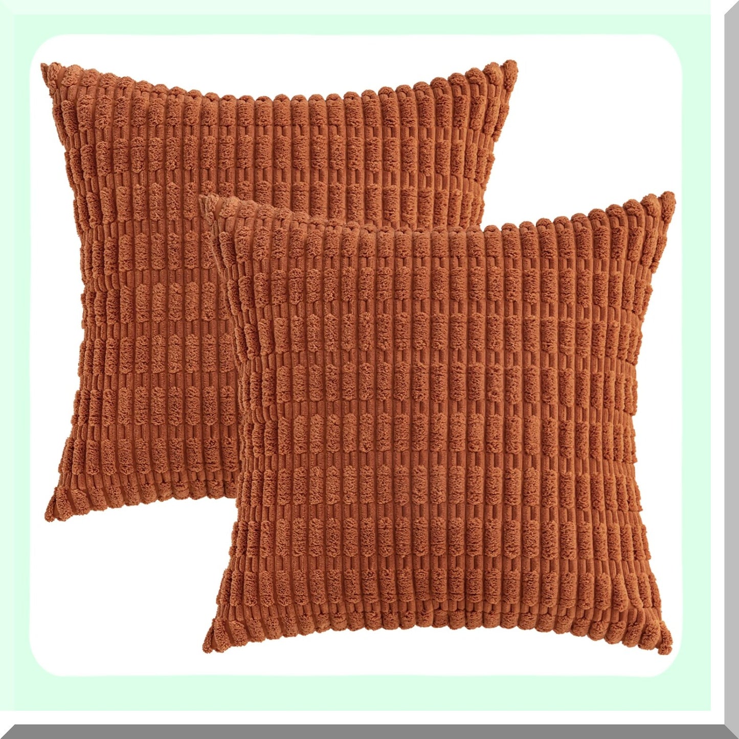 Boho Stripe Corduroy Pillow Covers - Set of 2 | Soft 18x18 Inch Decorative Throw Pillow Cases | Modern Farmhouse Home Decor for Living Room, Couch, Bed | Rust Color Palette