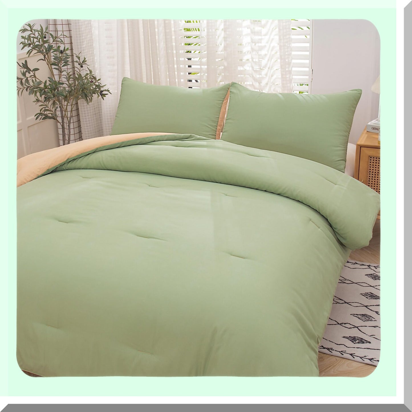 Sage Green Comforter Set - Luxurious Bedding for Men and Women | Solid Color Camel Green Comforter Set with 1 Comforter and 2 Pillowcases | Light Green Comforter Set