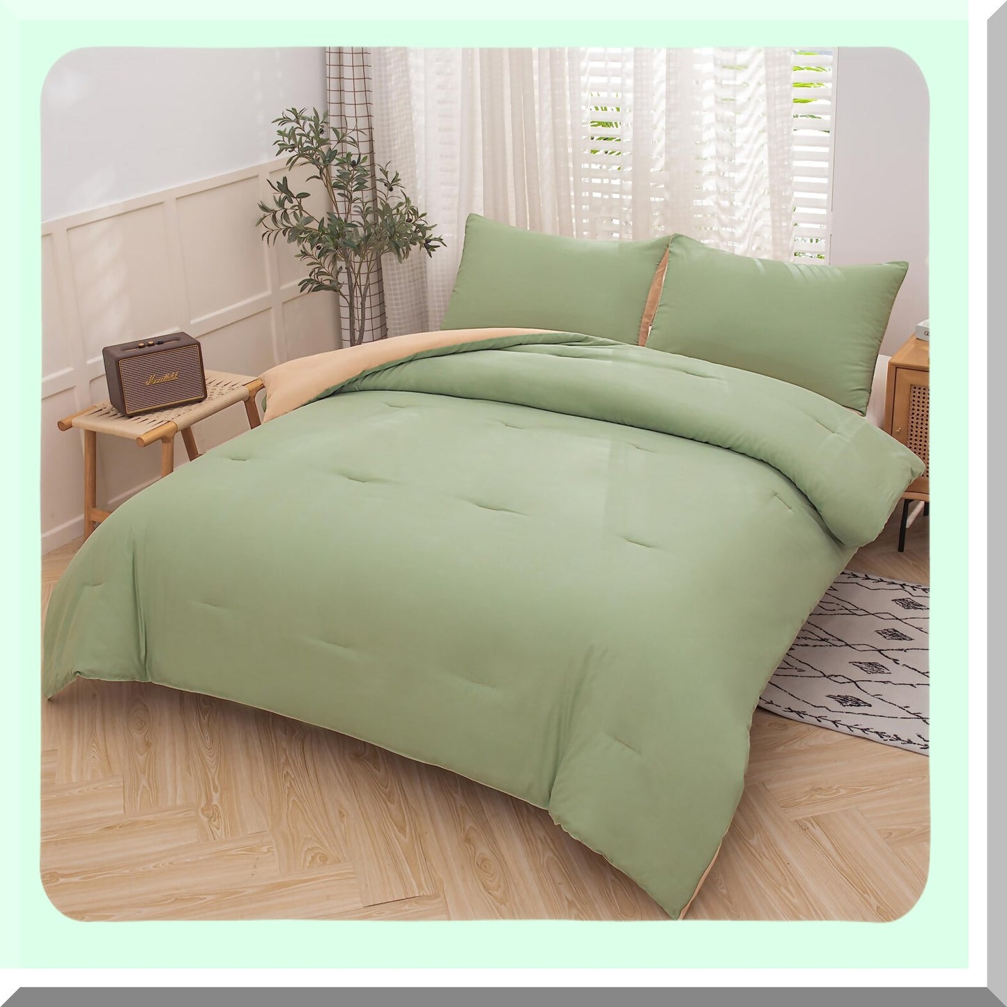 Sage Green Comforter Set - Luxurious Bedding for Men and Women | Solid Color Camel Green Comforter Set with 1 Comforter and 2 Pillowcases | Light Green Comforter Set