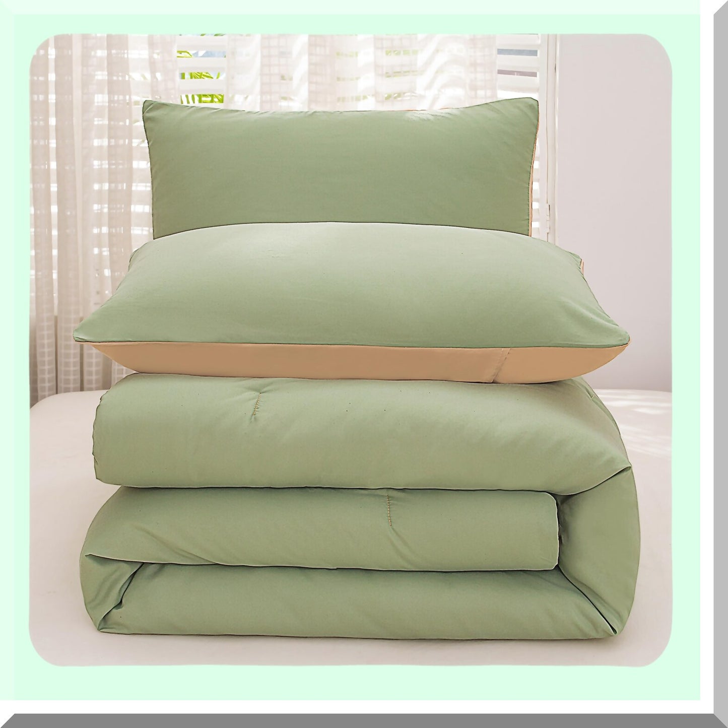 Sage Green Comforter Set - Luxurious Bedding for Men and Women | Solid Color Camel Green Comforter Set with 1 Comforter and 2 Pillowcases | Light Green Comforter Set