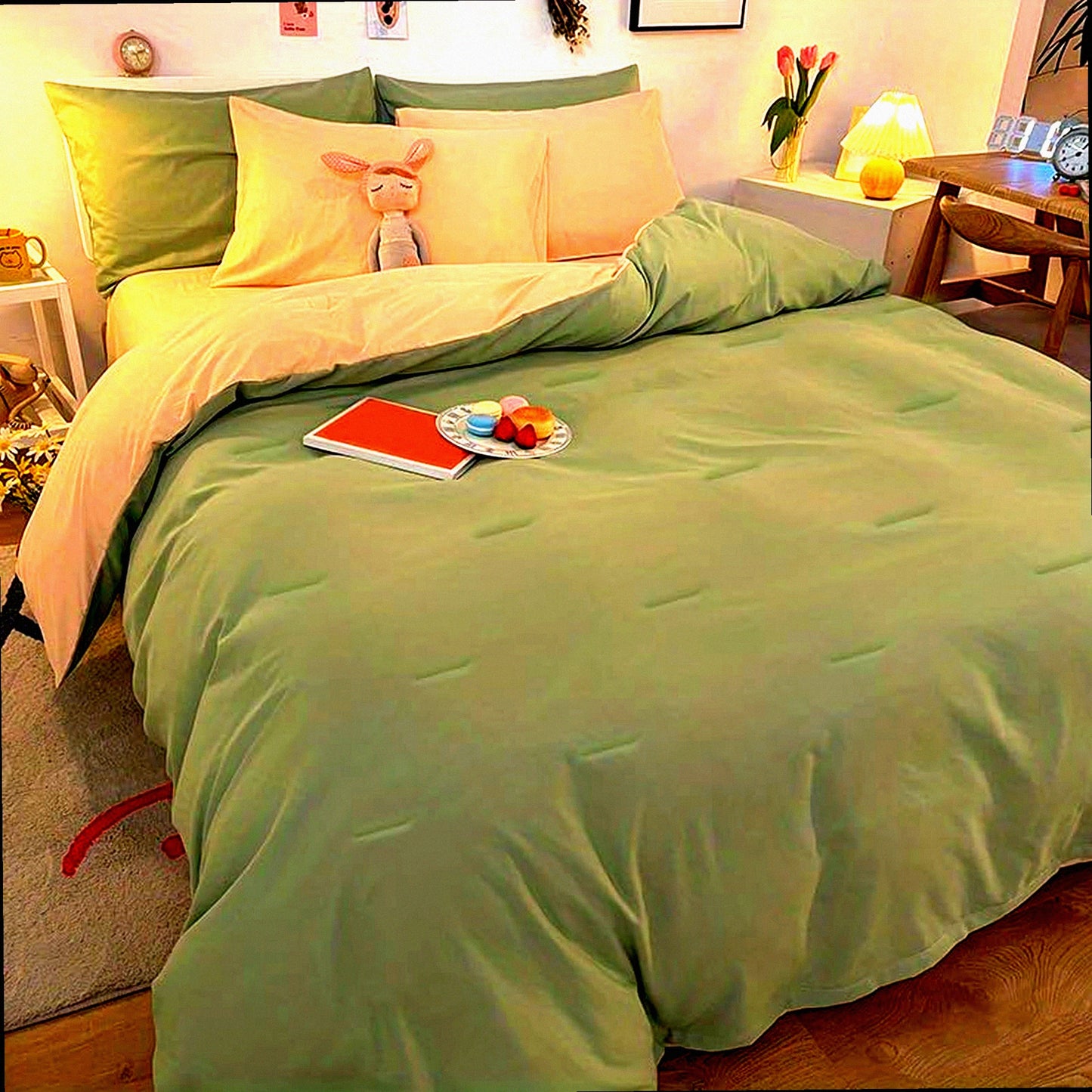 Sage Green Comforter Set - Luxurious Bedding for Men and Women | Solid Color Camel Green Comforter Set with 1 Comforter and 2 Pillowcases | Light Green Comforter Set