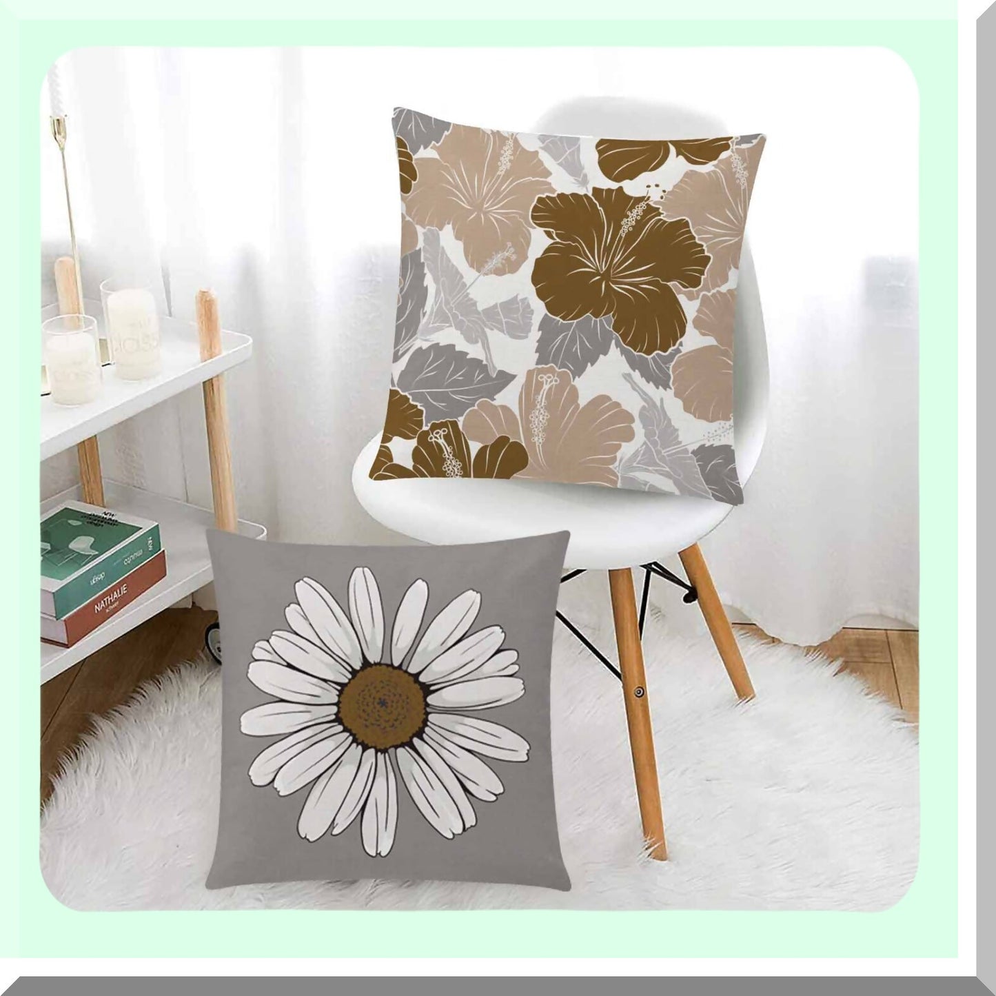 Daisy Flower Farmhouse Pillow Covers - Set of 6 Decorative Cushion Cover for Couch, Sofa, Patio, Bed - Modern Grey Brown 16x16 Living Room Home Decor