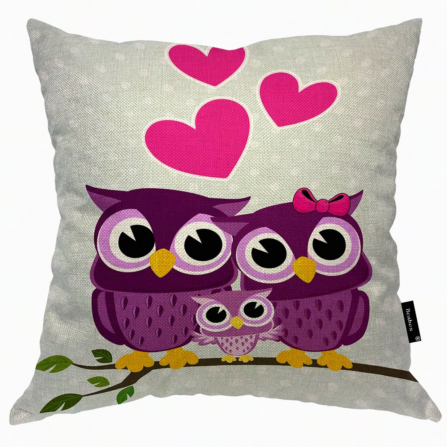 Love Owls Double-Sided Decorative Pillow Cover - Cute Heart Tree Branch Design - Couch Cushion Case 18X18 Inch - Men Woman Home Decor Accessory