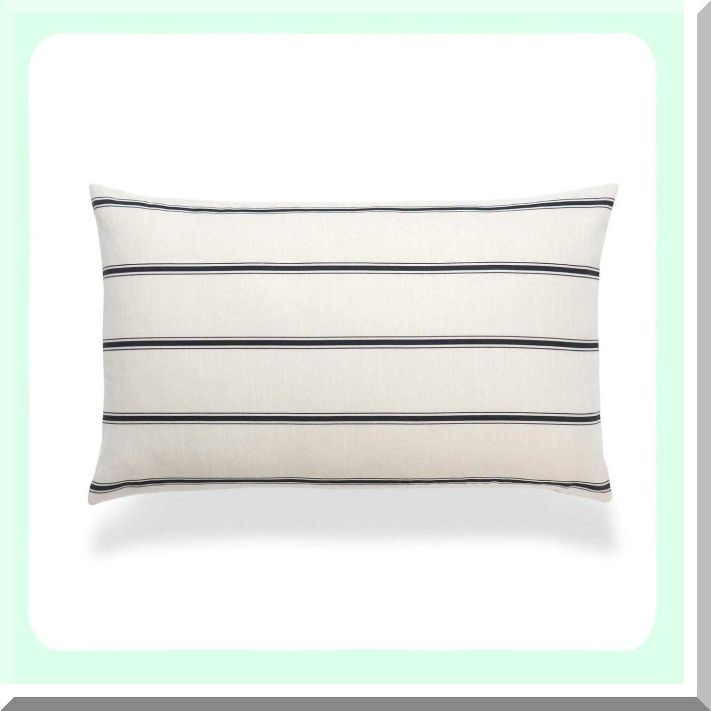 Striped Neutral Lumbar Pillow Cover - Mid Century Decor, Black Beige 12"x20"