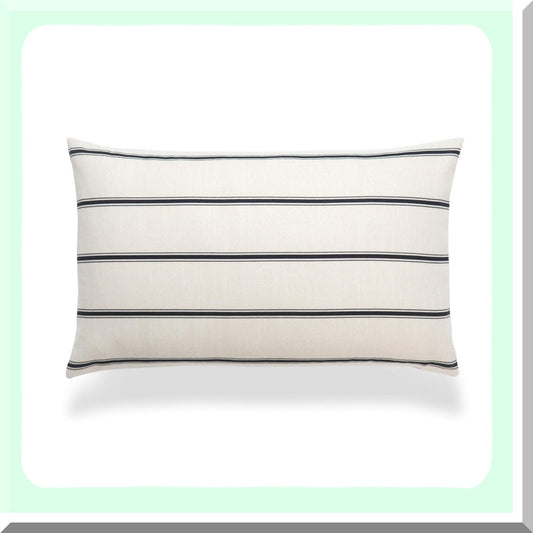 Striped Neutral Lumbar Pillow Cover - Mid Century Decor, Black Beige 12"x20"