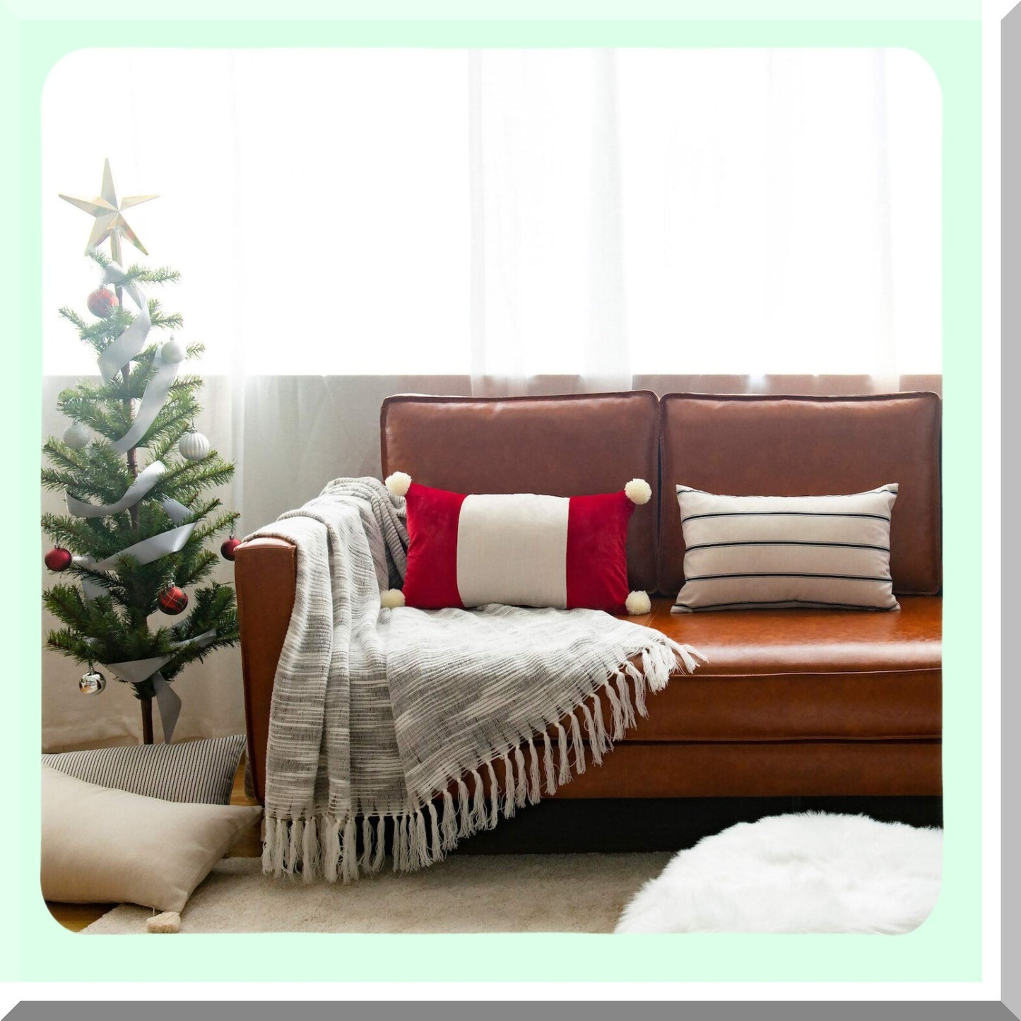 Striped Neutral Lumbar Pillow Cover - Mid Century Decor, Black Beige 12"x20"