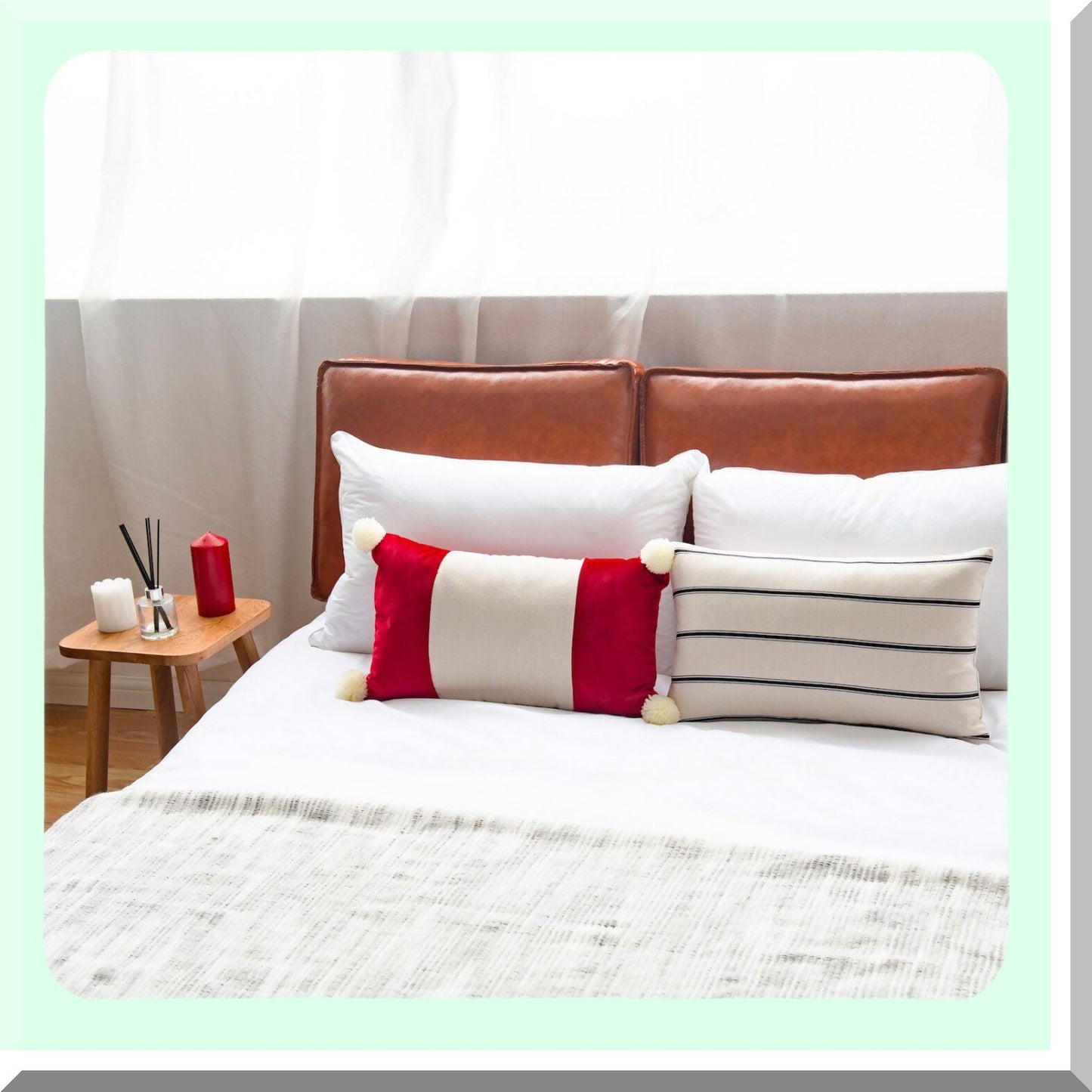 Striped Neutral Lumbar Pillow Cover - Mid Century Decor, Black Beige 12"x20"