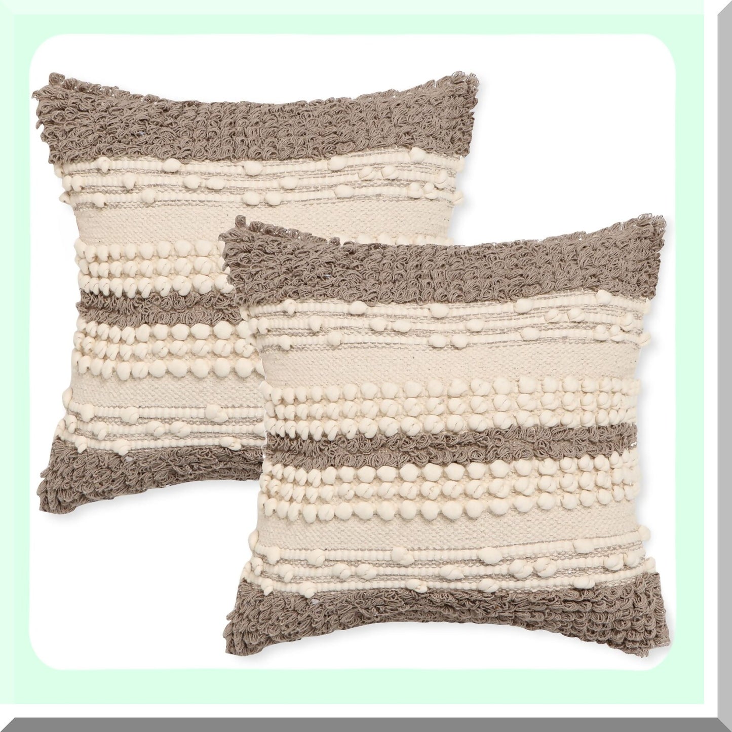 Natural Cotton Boho Tufted Pillow Covers - Set of 2 Farmhouse Decorative Cushion Cases for Couch, Sofa, Bed, Chair, Dining, Patio - Woven Textured 18x18 Outdoor Throw Pillows