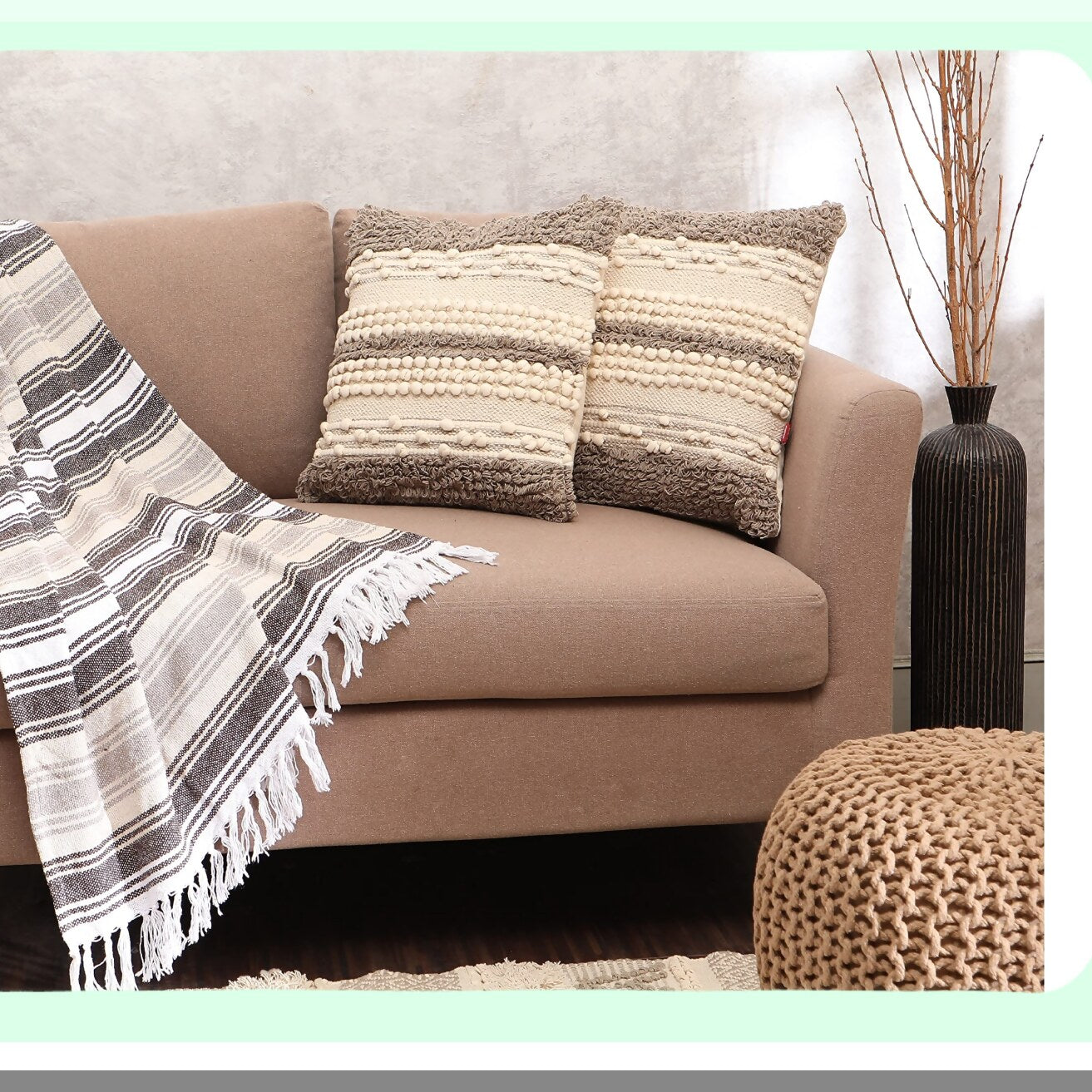 Natural Cotton Boho Tufted Pillow Covers - Set of 2 Farmhouse Decorative Cushion Cases for Couch, Sofa, Bed, Chair, Dining, Patio - Woven Textured 18x18 Outdoor Throw Pillows