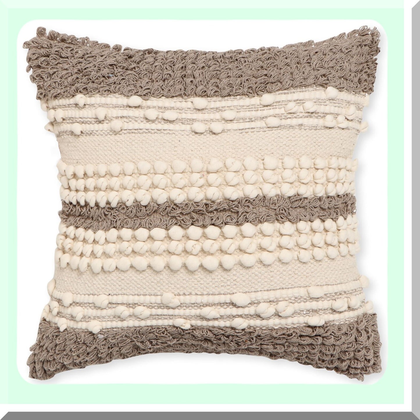 Natural Cotton Boho Tufted Pillow Covers - Set of 2 Farmhouse Decorative Cushion Cases for Couch, Sofa, Bed, Chair, Dining, Patio - Woven Textured 18x18 Outdoor Throw Pillows