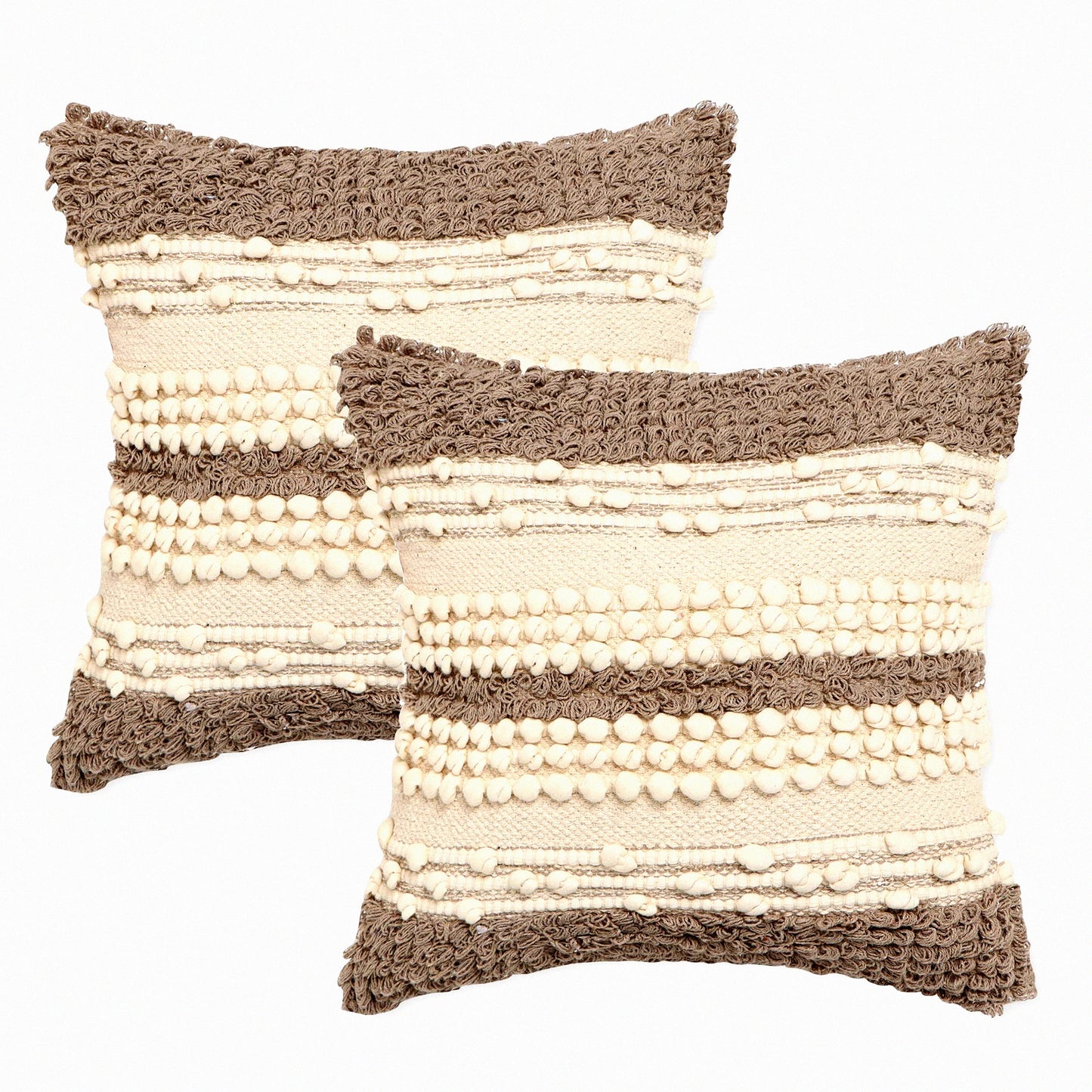Natural Cotton Boho Tufted Pillow Covers - Set of 2 Farmhouse Decorative Cushion Cases for Couch, Sofa, Bed, Chair, Dining, Patio - Woven Textured 18x18 Outdoor Throw Pillows