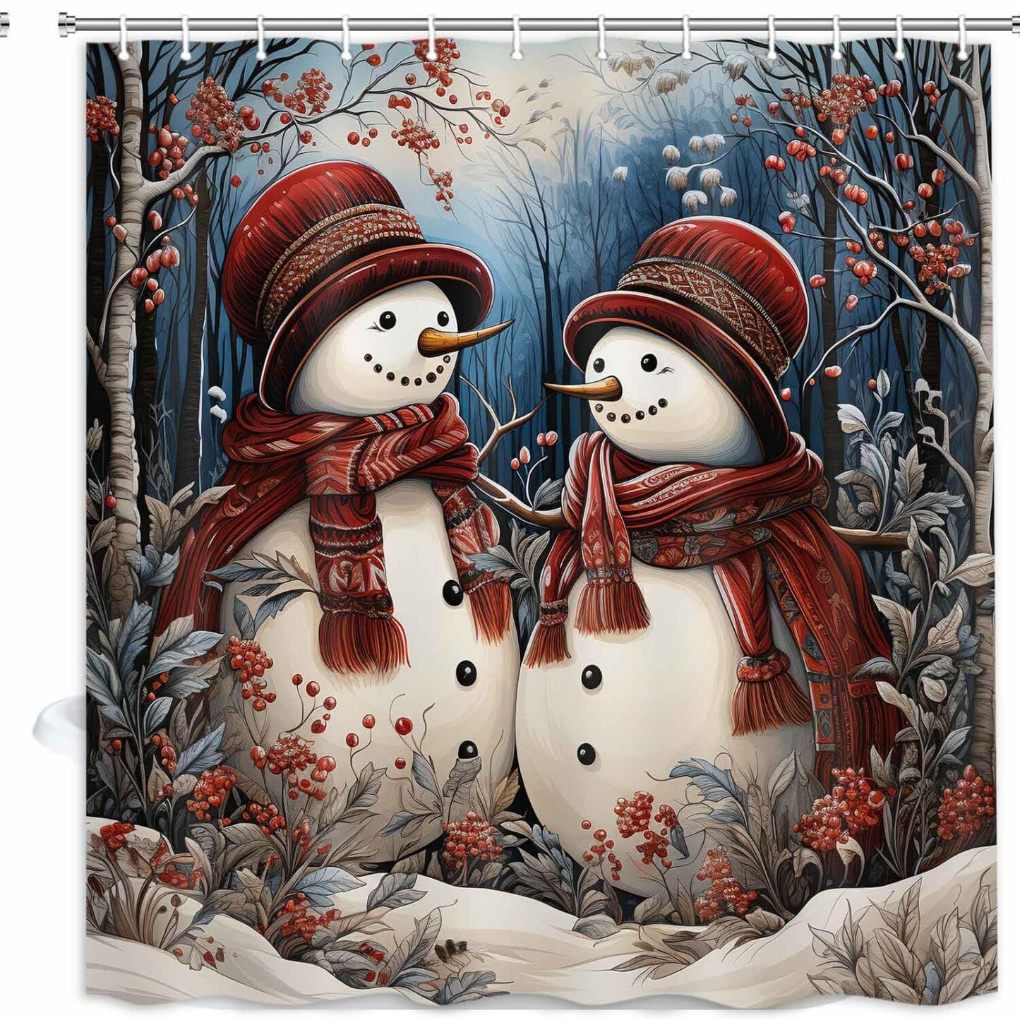 Winter Snowman Shower Curtain 72x72 Inches