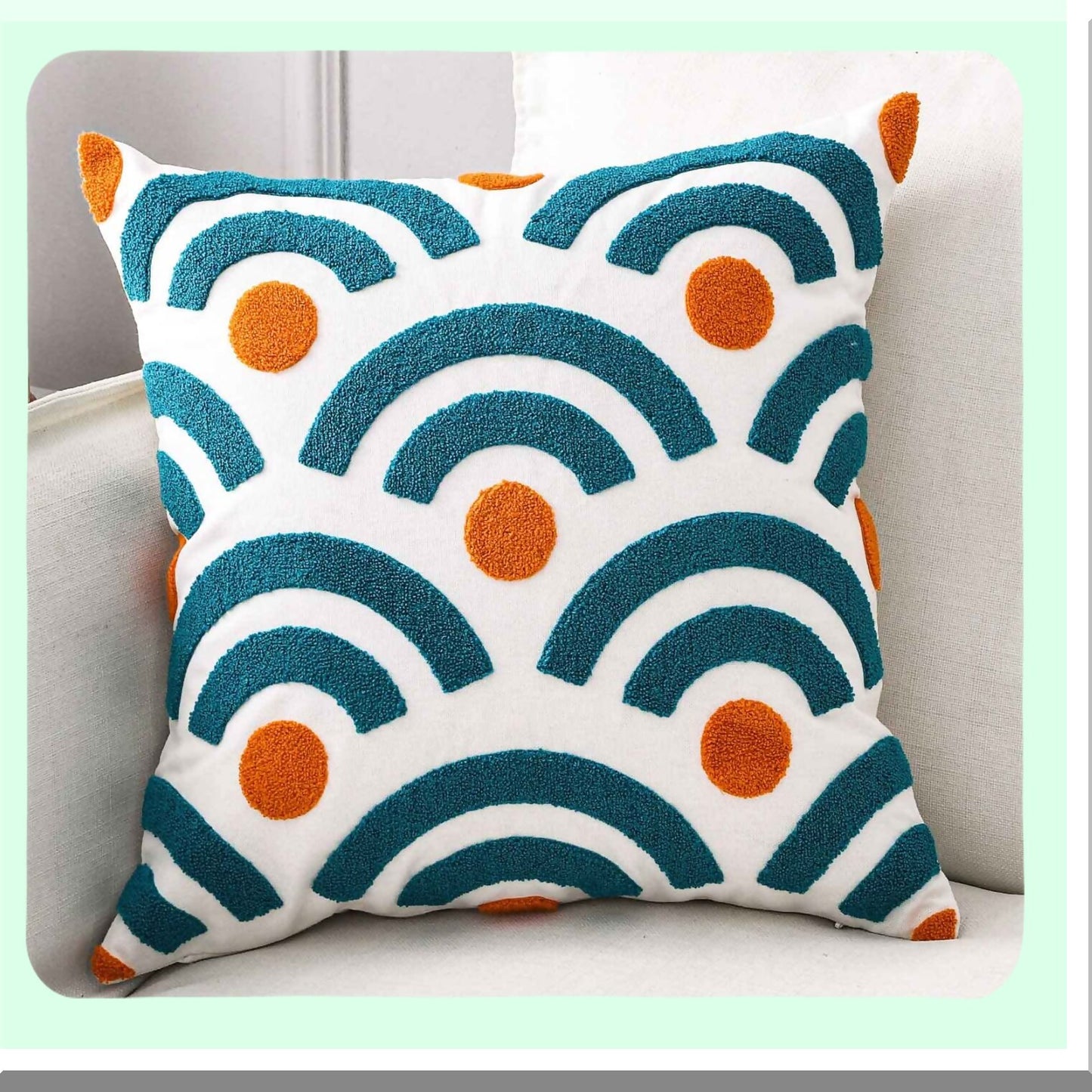 Boho Wave Geometric Pillow Cover - Embroidered Square 18" Decorative Canvas Throw Pillow Cover with Stylish Wave Pattern - Cover Only