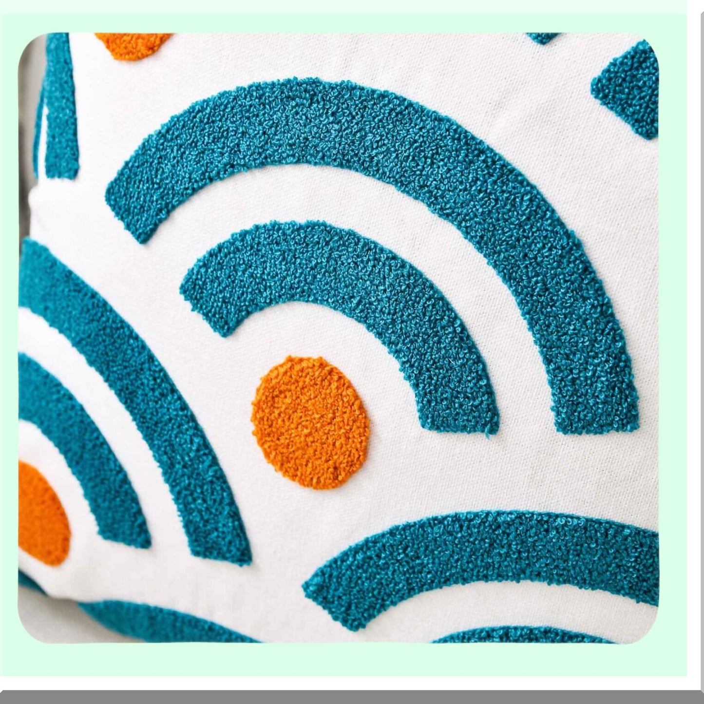 Boho Wave Geometric Pillow Cover - Embroidered Square 18" Decorative Canvas Throw Pillow Cover with Stylish Wave Pattern - Cover Only