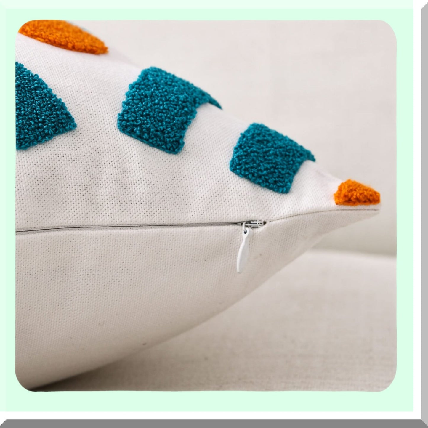 Boho Wave Geometric Pillow Cover - Embroidered Square 18" Decorative Canvas Throw Pillow Cover with Stylish Wave Pattern - Cover Only