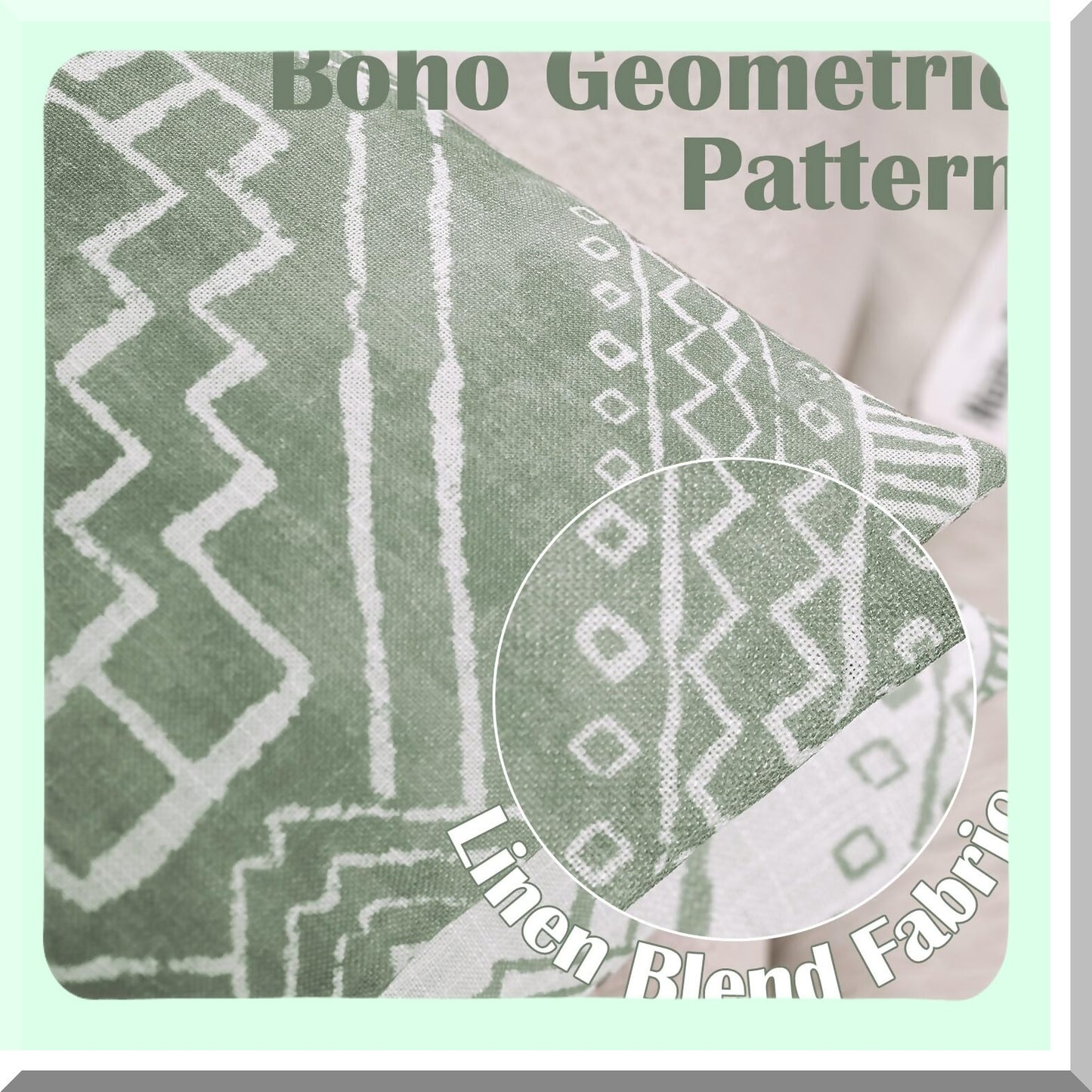 BohoGeometricDecorPillowcases - Modern decorative cushion covers with textured durable fabric for sofa, couch, bed, living room. Green pack of 2, 18x18 inch.