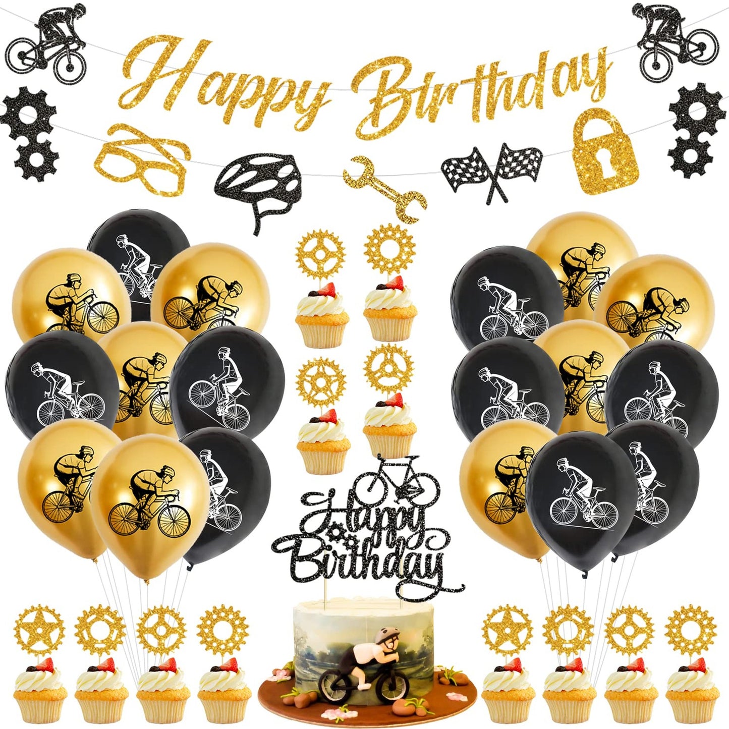 Bike Bash Kit - Banner, Cake Toppers, Balloons, Signs | Bicycle Sports Theme Party Supplies for Kids & Fans - Celebrate in Style! ????