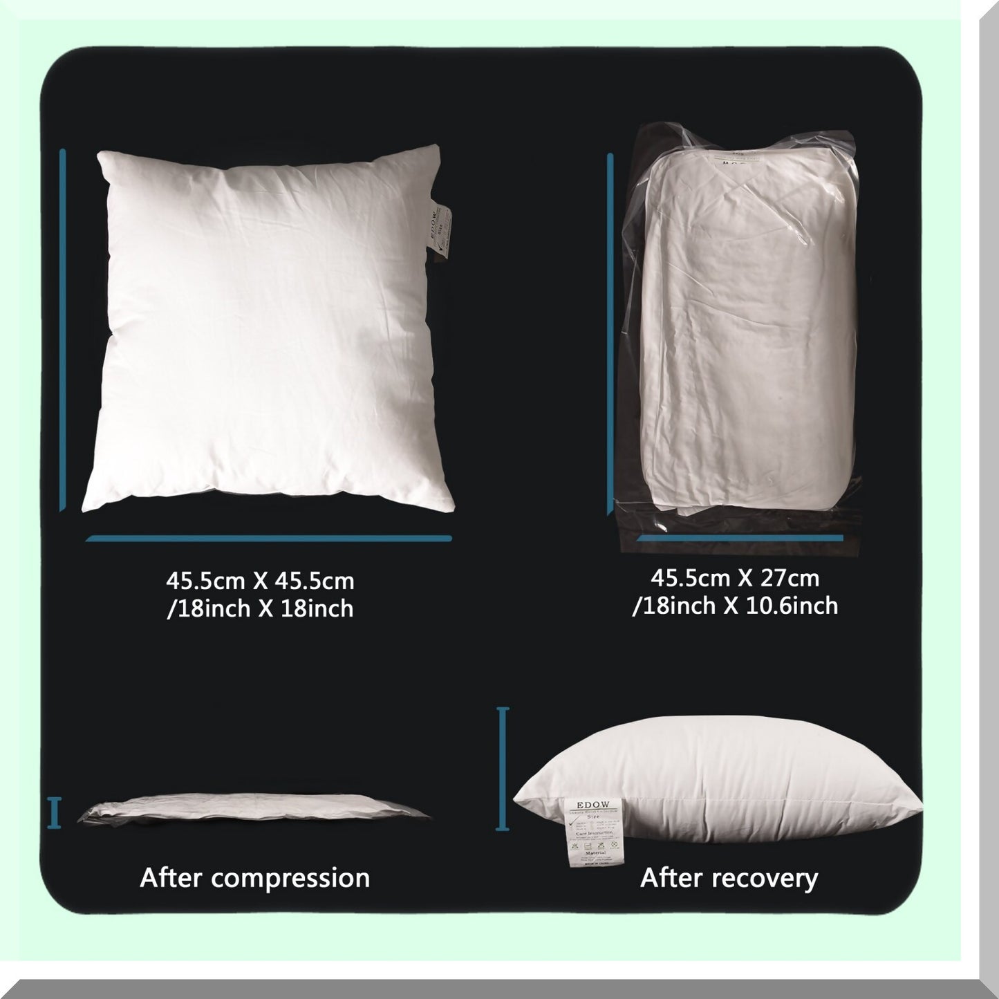 Alternative Comfort Set of 2 Square Pillow Inserts - White 18x18 - Decorative Cushion Stuffers - Down Polyester Sham Fillers - Fluffy Square Form