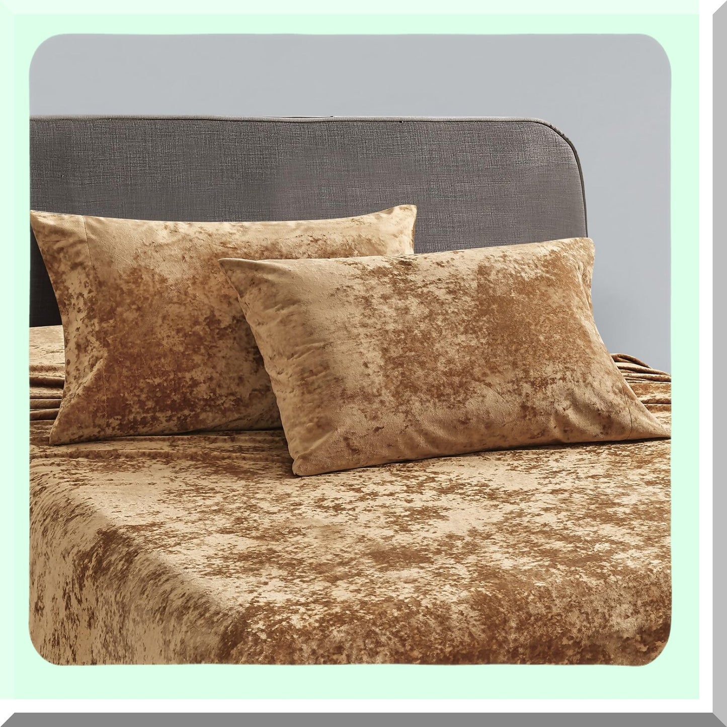 Luxury Gold Velvet Bedding Set - 4 Piece Ultra Soft Sheets, Cozy Warmth, Distressed Texture - Caramel Gold Bedroom Decor - Plush Comfort Bed Linens