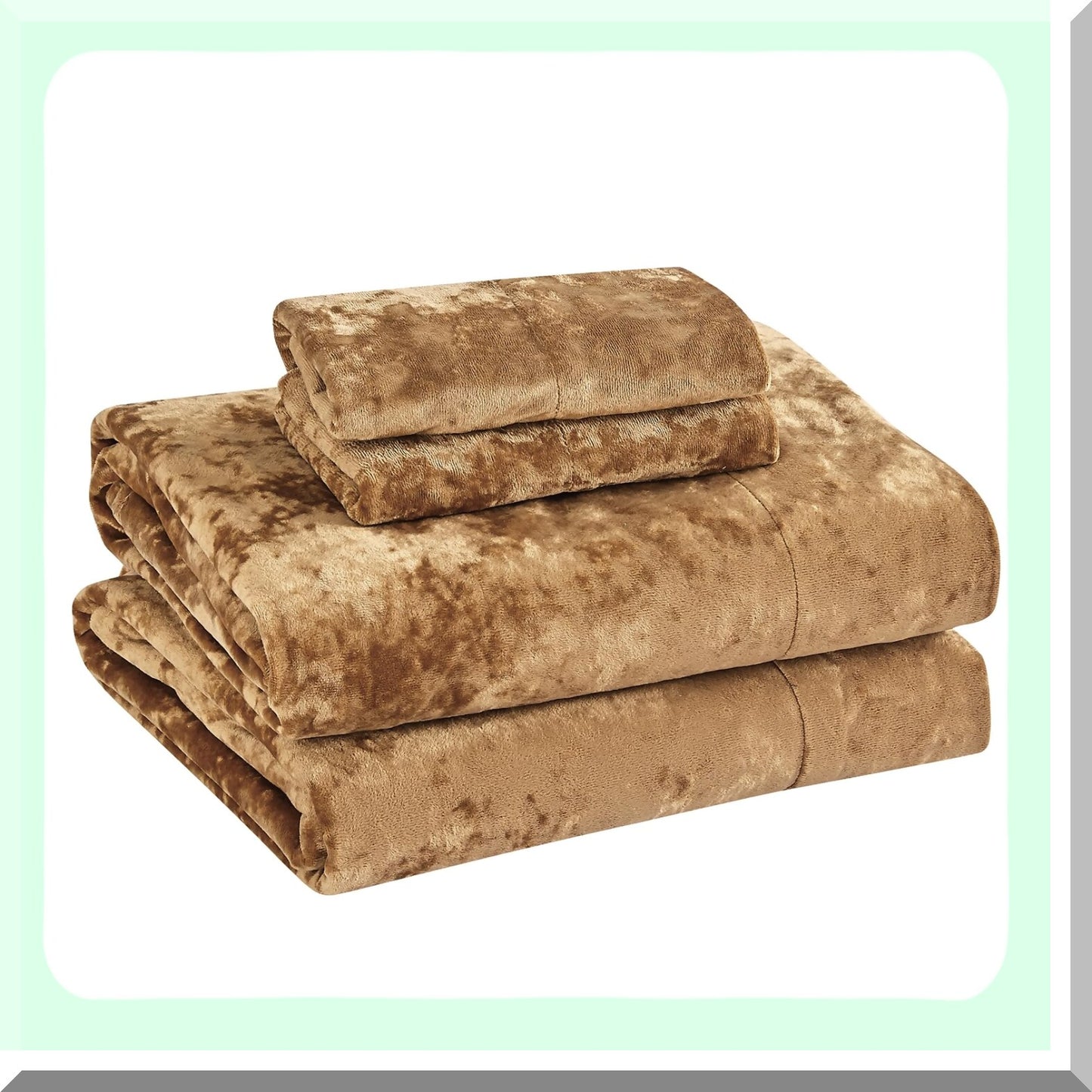 Luxury Gold Velvet Bedding Set - 4 Piece Ultra Soft Sheets, Cozy Warmth, Distressed Texture - Caramel Gold Bedroom Decor - Plush Comfort Bed Linens