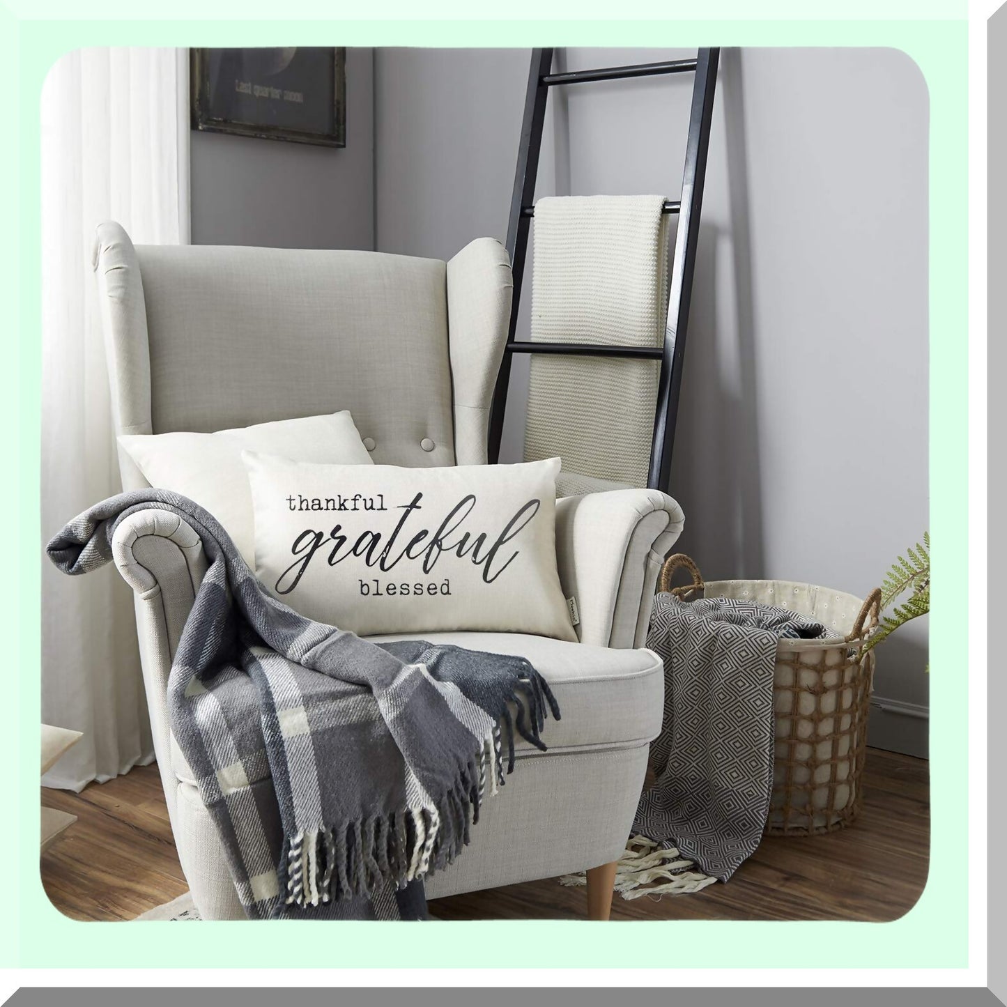 Thankful Grateful Blessed Farmhouse Lumbar Pillow - Rustic Dcor Quote Cover for Housewarming Gifts & Family Room Dcor - 12" x 20"