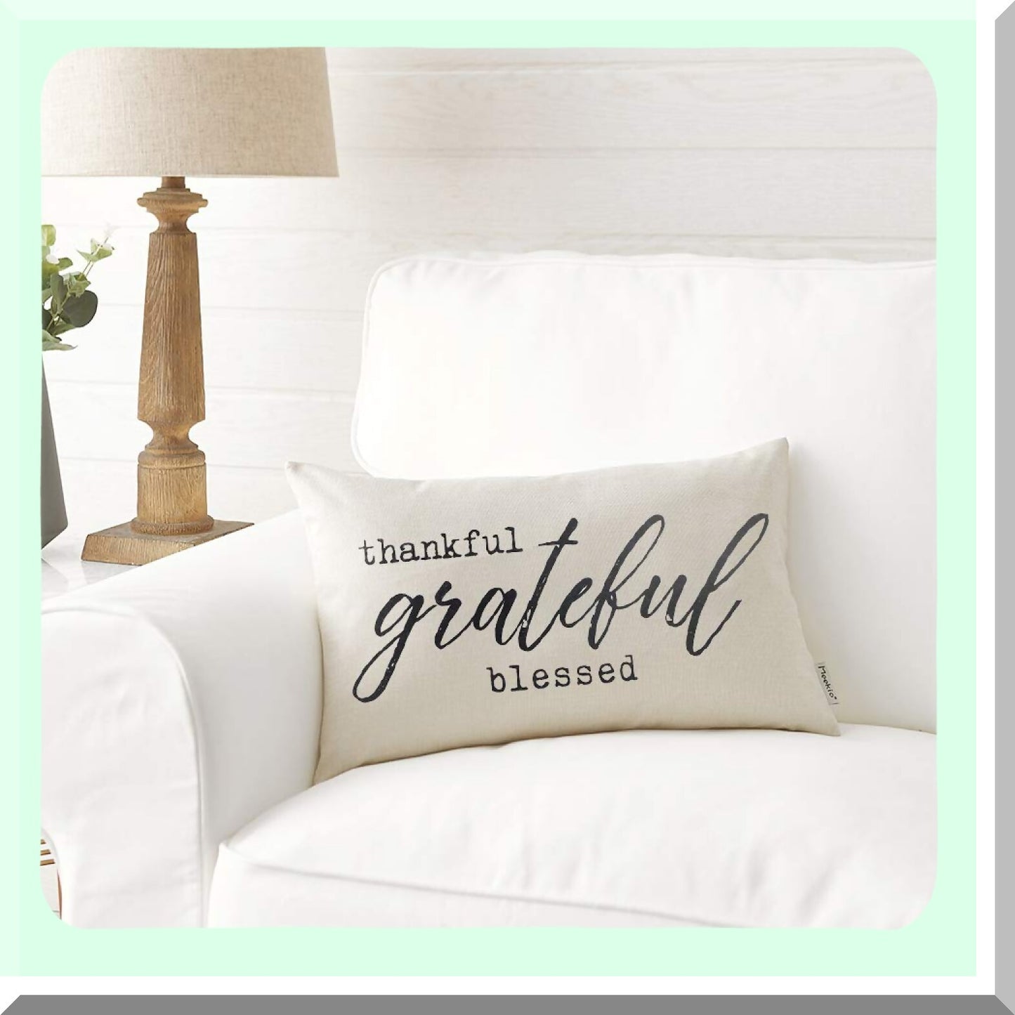 Thankful Grateful Blessed Farmhouse Lumbar Pillow - Rustic Dcor Quote Cover for Housewarming Gifts & Family Room Dcor - 12" x 20"