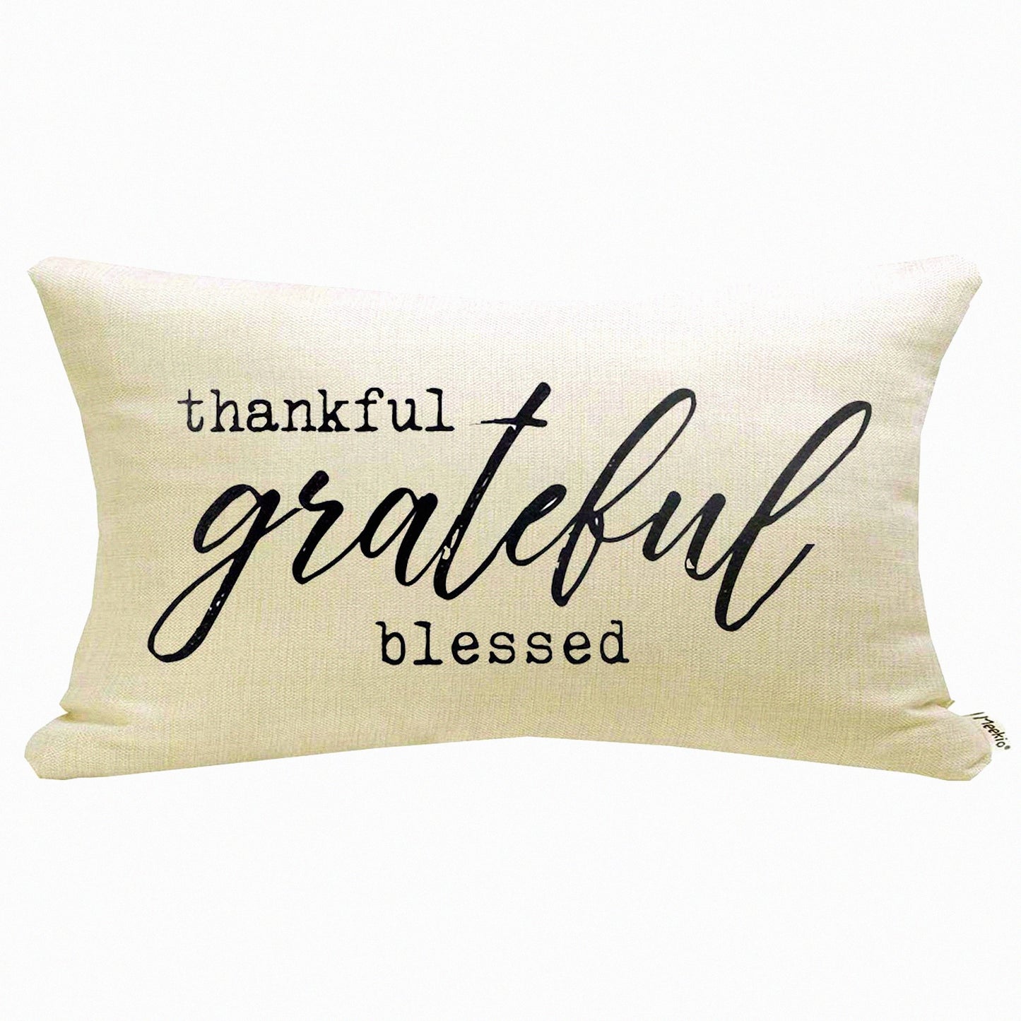 Thankful Grateful Blessed Farmhouse Lumbar Pillow - Rustic Dcor Quote Cover for Housewarming Gifts & Family Room Dcor - 12" x 20"