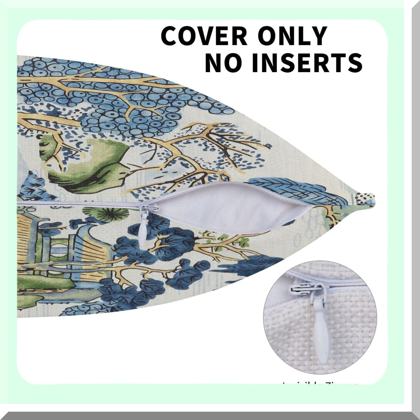 Scenic Chinoiserie Pillow Set - Blue & Green 24x24 Inch Farmhouse Decor Cushion Cover for Sofa & Bedroom - Asian Throw Pillows Outdoor