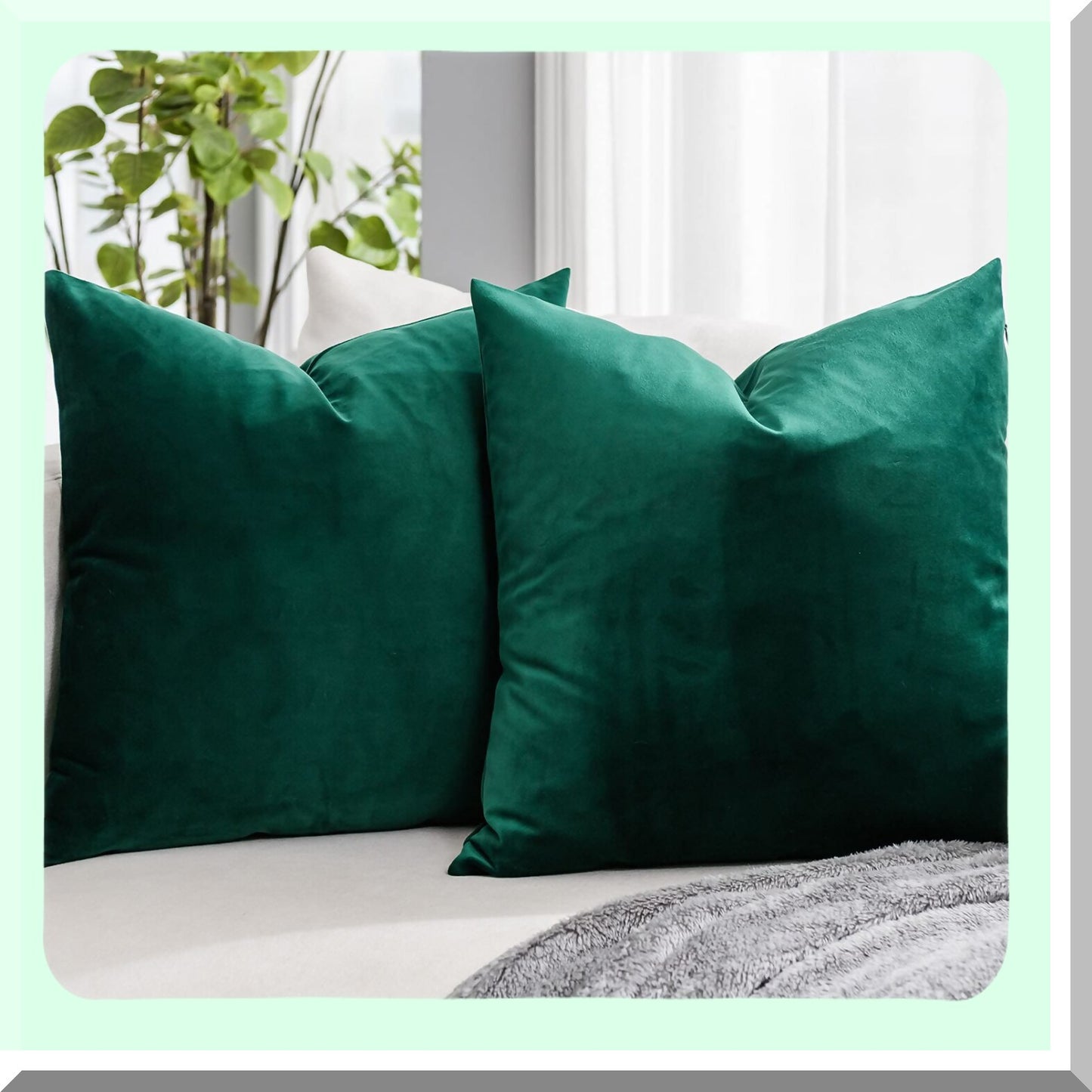 Luxury Velvet Dark Green Throw Pillow Covers - Set of 2, 18x18 inch, Soft Rectangle Cushion Cases for Sofa, Bed, Living Room - Zipper Closure