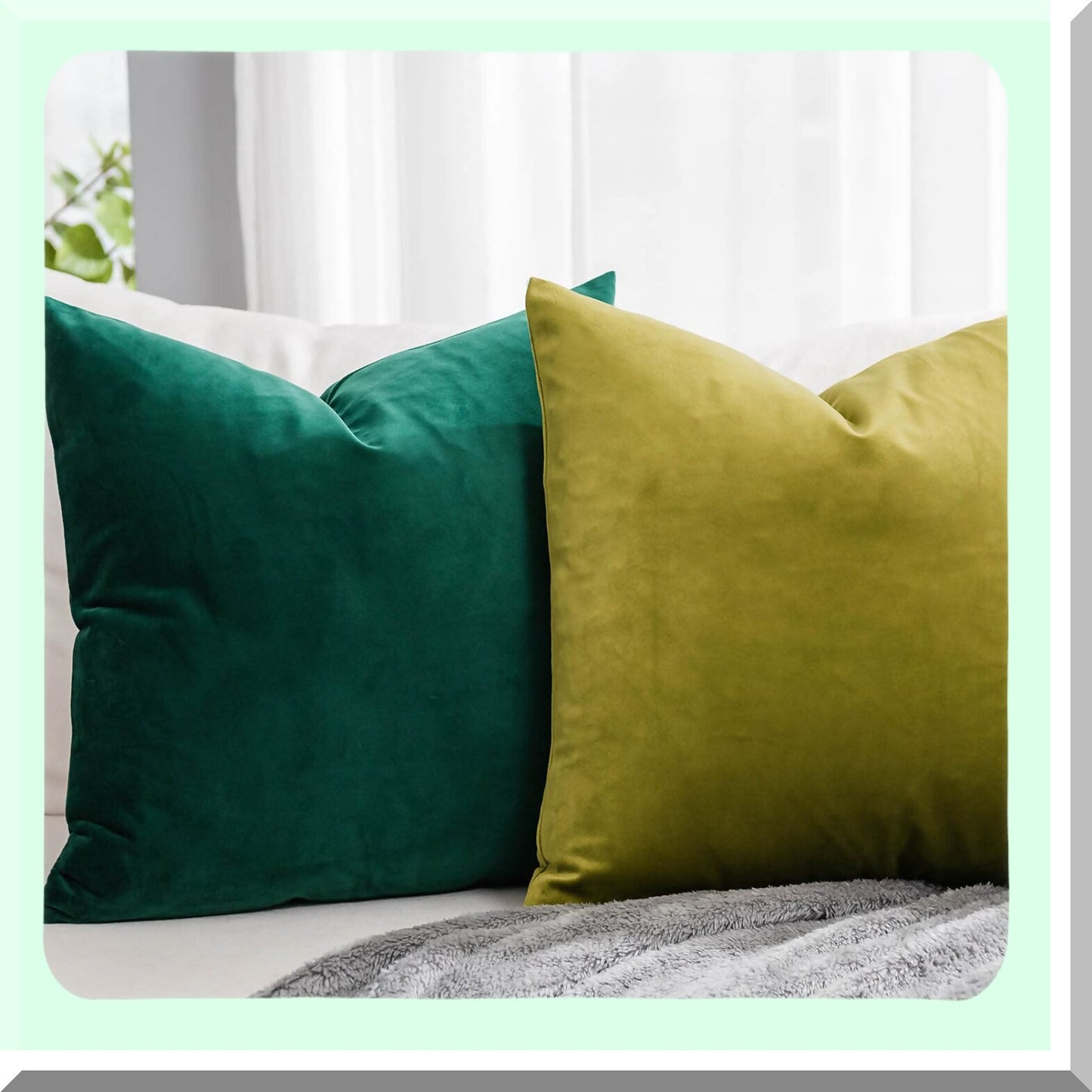 Luxury Velvet Dark Green Throw Pillow Covers - Set of 2, 18x18 inch, Soft Rectangle Cushion Cases for Sofa, Bed, Living Room - Zipper Closure