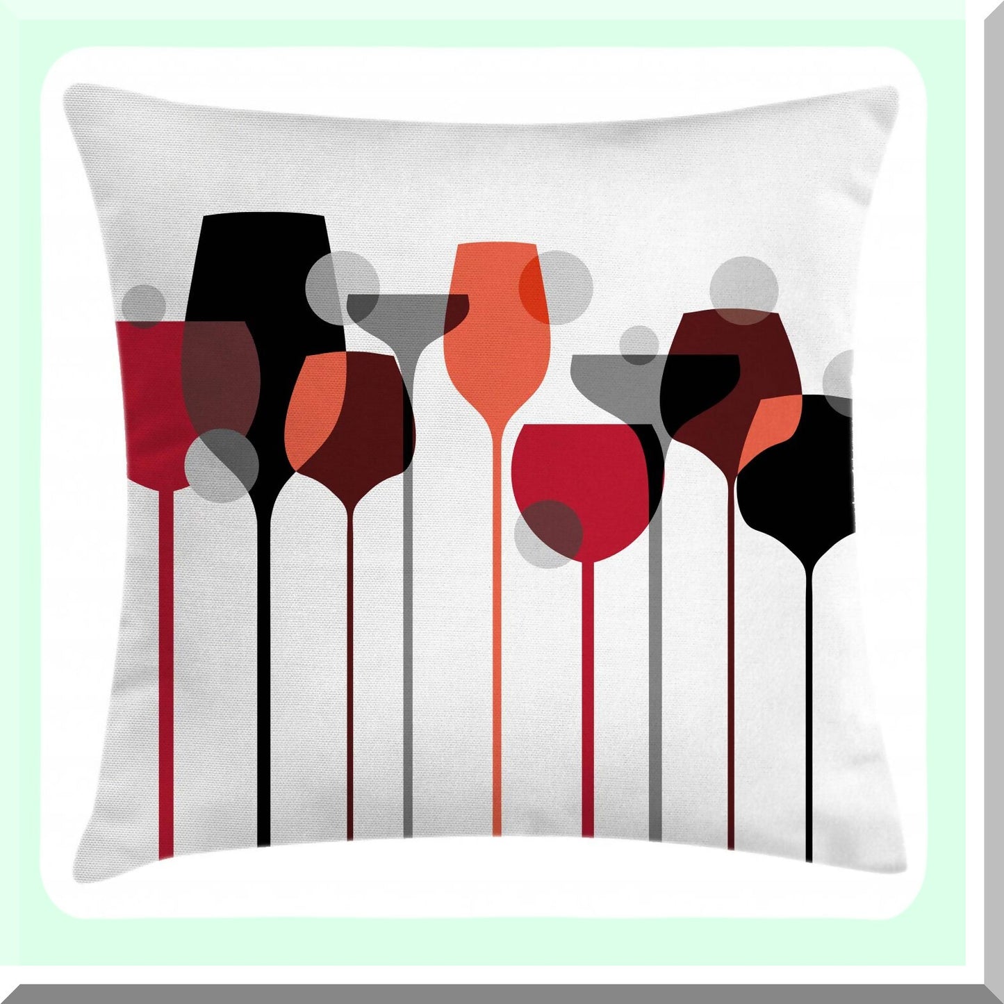 Abstract Wine Glasses Silhouettes Decorative Pillow Cover - Modern Alcohol Drink Design - Square Accent Case - 16" X 16" - Black Grey Dots