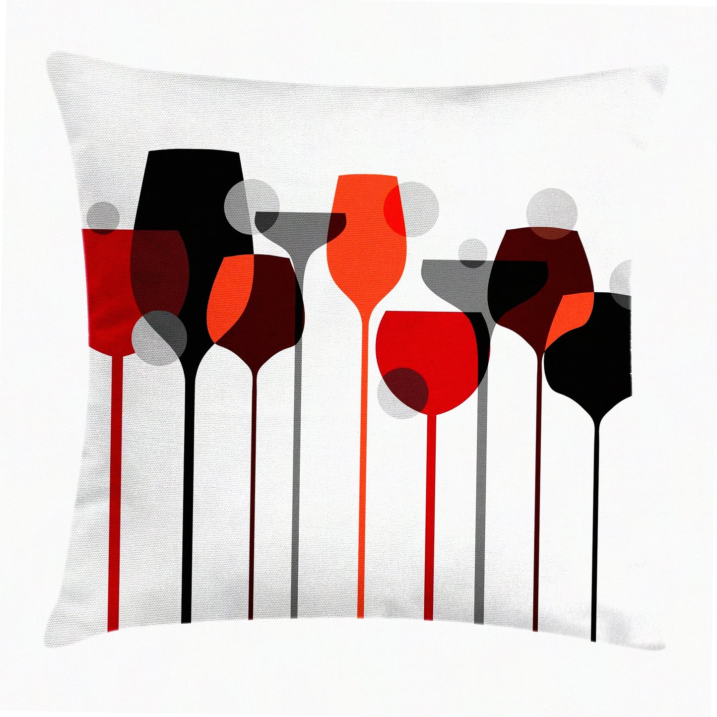 Abstract Wine Glasses Silhouettes Decorative Pillow Cover - Modern Alcohol Drink Design - Square Accent Case - 16" X 16" - Black Grey Dots