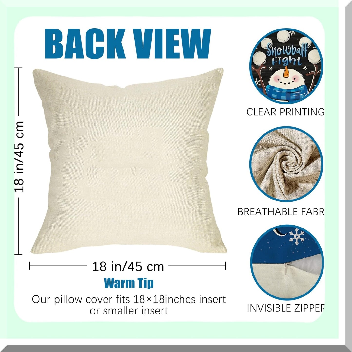 Winter Wonderland Snowflake Farmhouse Pillow Covers 18x18 Set of 4 - Snowman Truck Tree Blue Black Outdoor Pillowcase - Let It Snow Holiday Cushion Case Home Decor