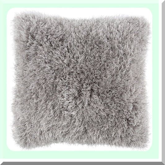 Luxury Plush Shag Square Pillow - Glam Decor Cushion for Bedroom, Living Room, or Dorm - Oversized Grey Throw Pillow