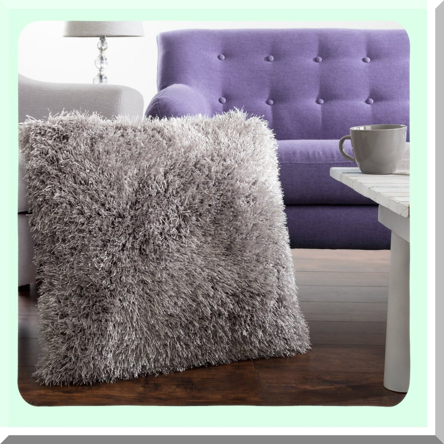 Luxury Plush Shag Square Pillow - Glam Decor Cushion for Bedroom, Living Room, or Dorm - Oversized Grey Throw Pillow