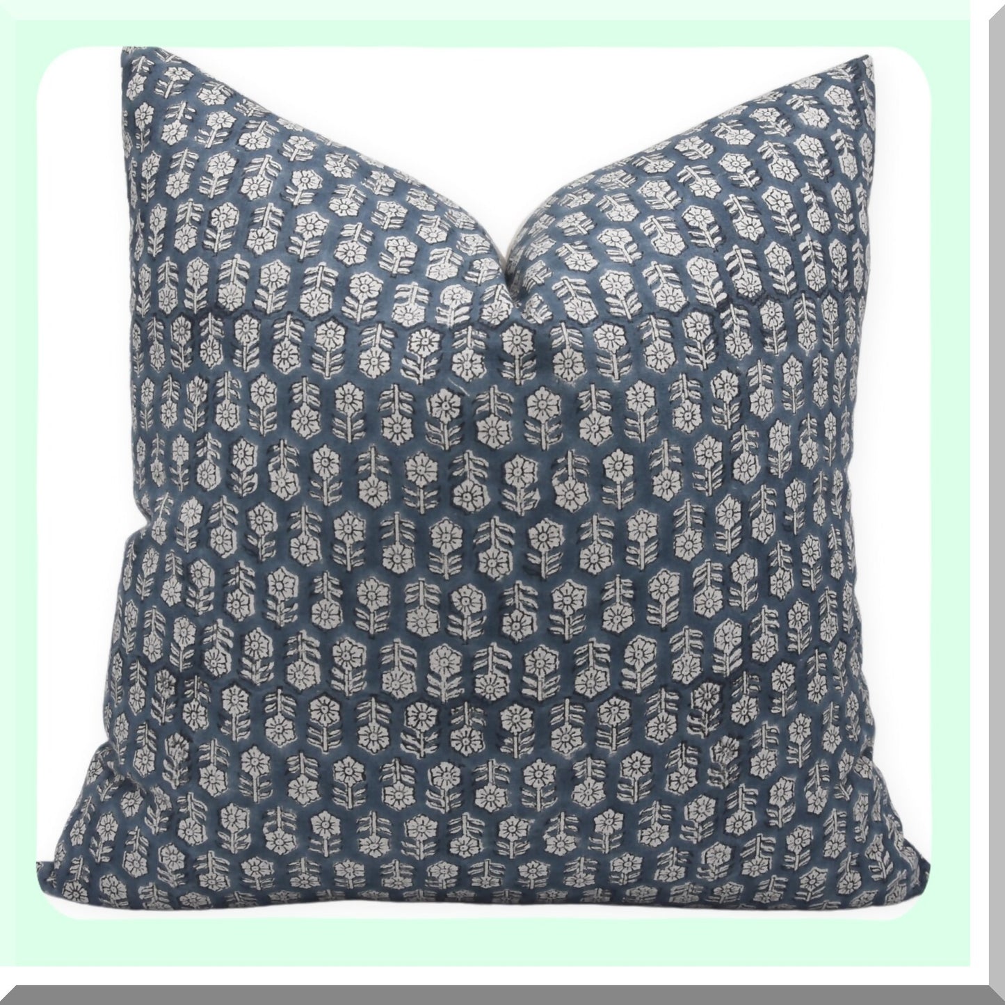Boho Linen Floral Pillow Cover - Sustainable Outdoor Cushion with Zipper for Sofa & Couch - Handloom Print Grey - 18X18 INCH