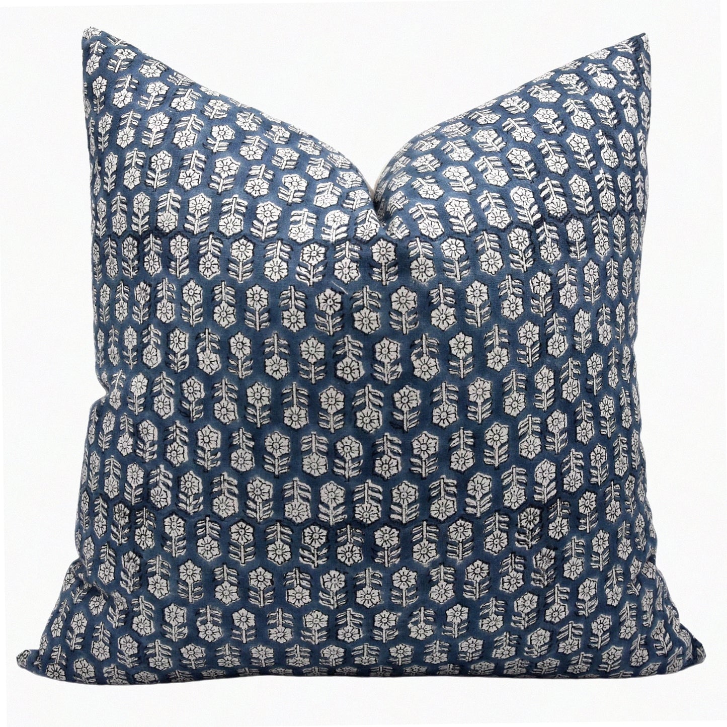 Boho Linen Floral Pillow Cover - Sustainable Outdoor Cushion with Zipper for Sofa & Couch - Handloom Print Grey - 18X18 INCH