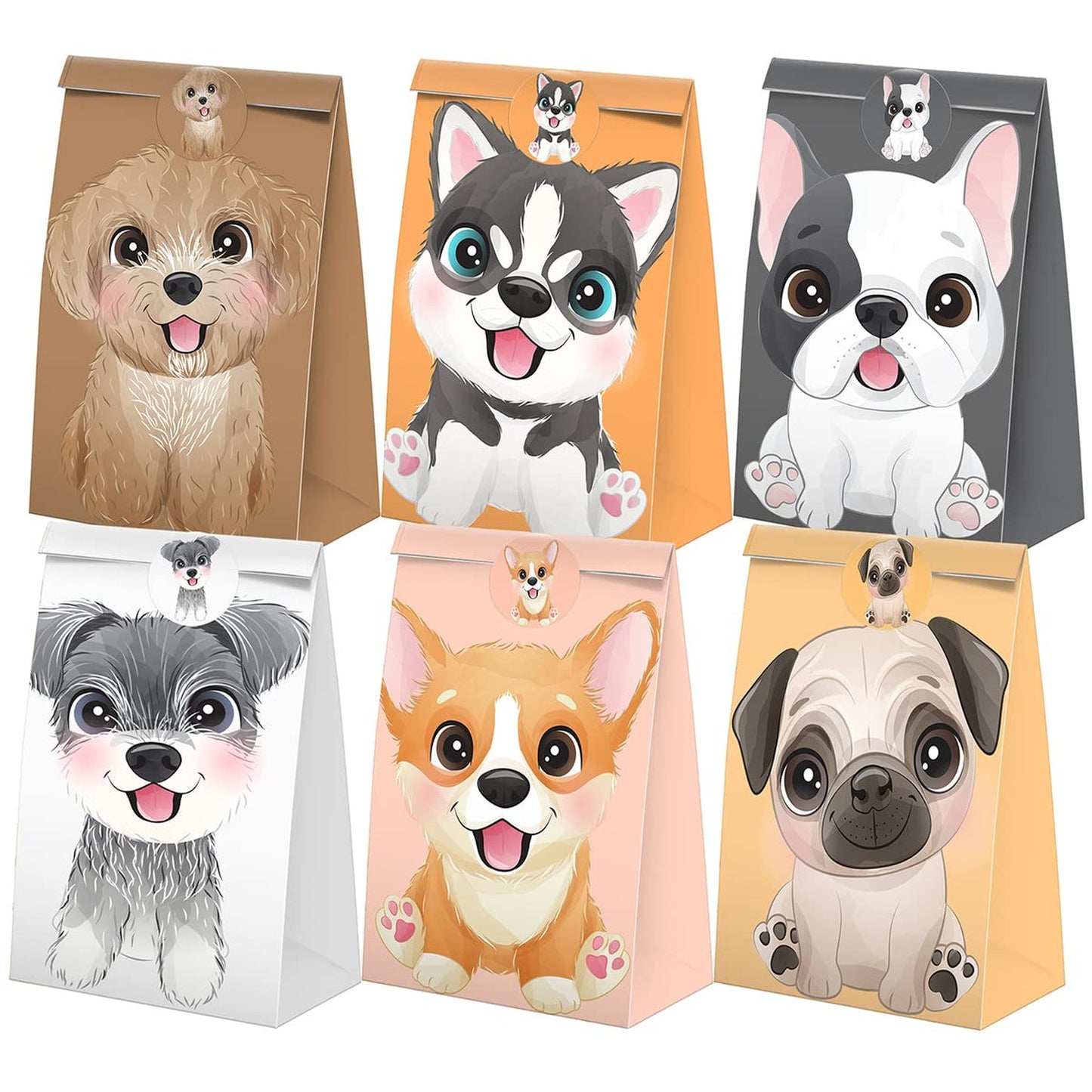 Puppy Pawty Pack - 24 Doggie Treat Bags with Stickers for Birthday Party Favors. Ideal Goodie Gift Bags for Puppy Themed Celebrations!