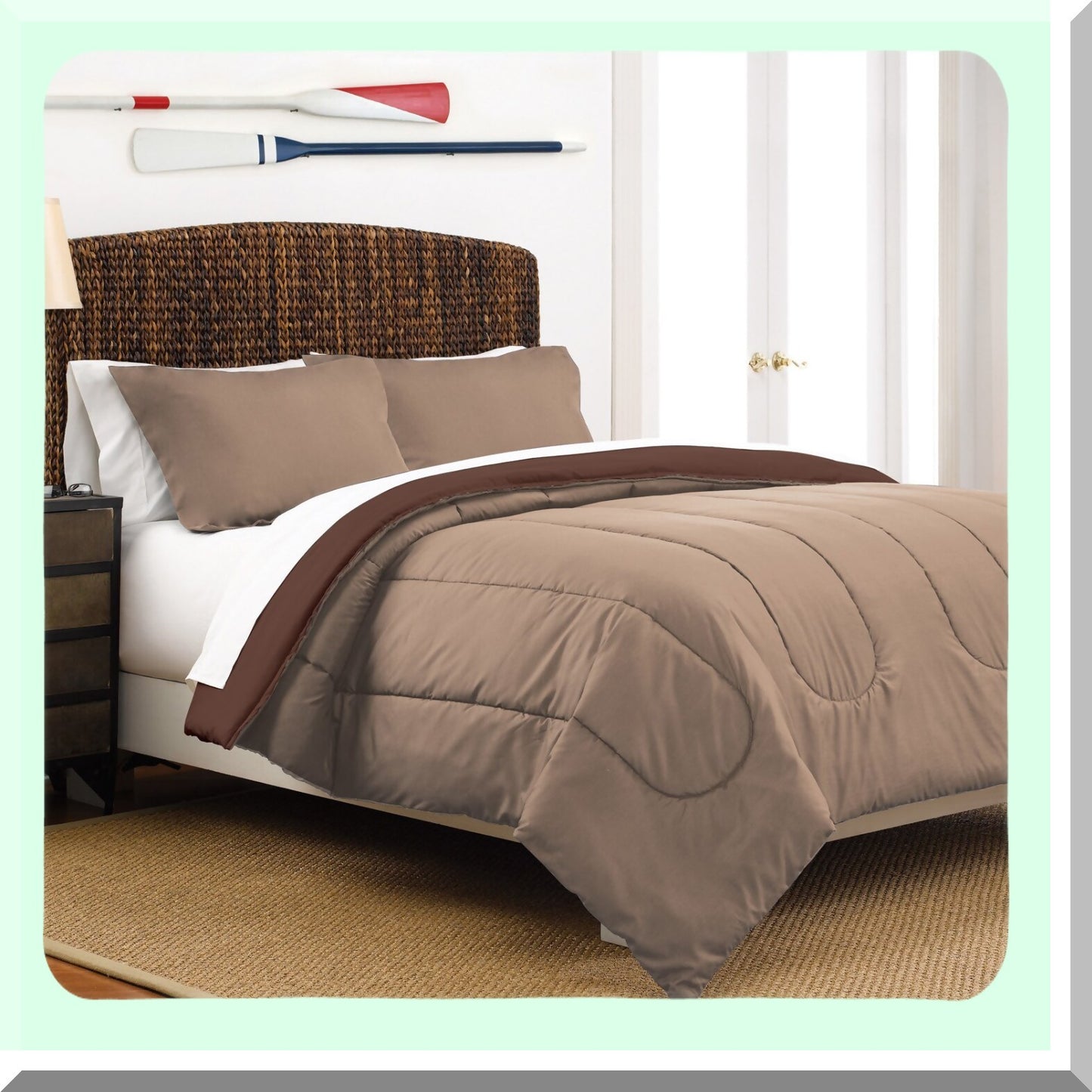 Navy Blue Reversible Comforter Set - Full/Queen Size - 3-Piece Bedding Ensemble - Medium Blue Accents - Soft & Cozy - Bedroom Decor Upgrade