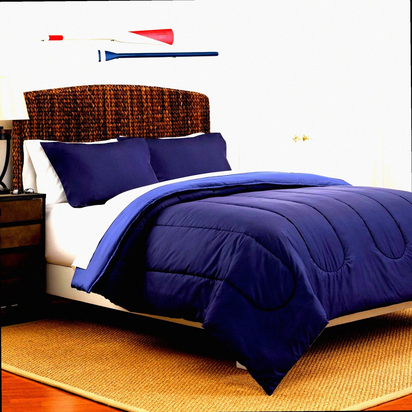 Navy Blue Reversible Comforter Set - Full/Queen Size - 3-Piece Bedding Ensemble - Medium Blue Accents - Soft & Cozy - Bedroom Decor Upgrade