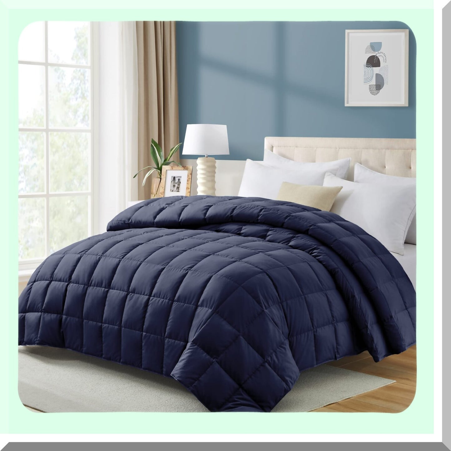 Navy Comfort Down Blanket - Queen Size Lightweight Throw for Bed & Couch, Indoor & Outdoor Use - Soft, Warm & Fluffy - 90" x 88"