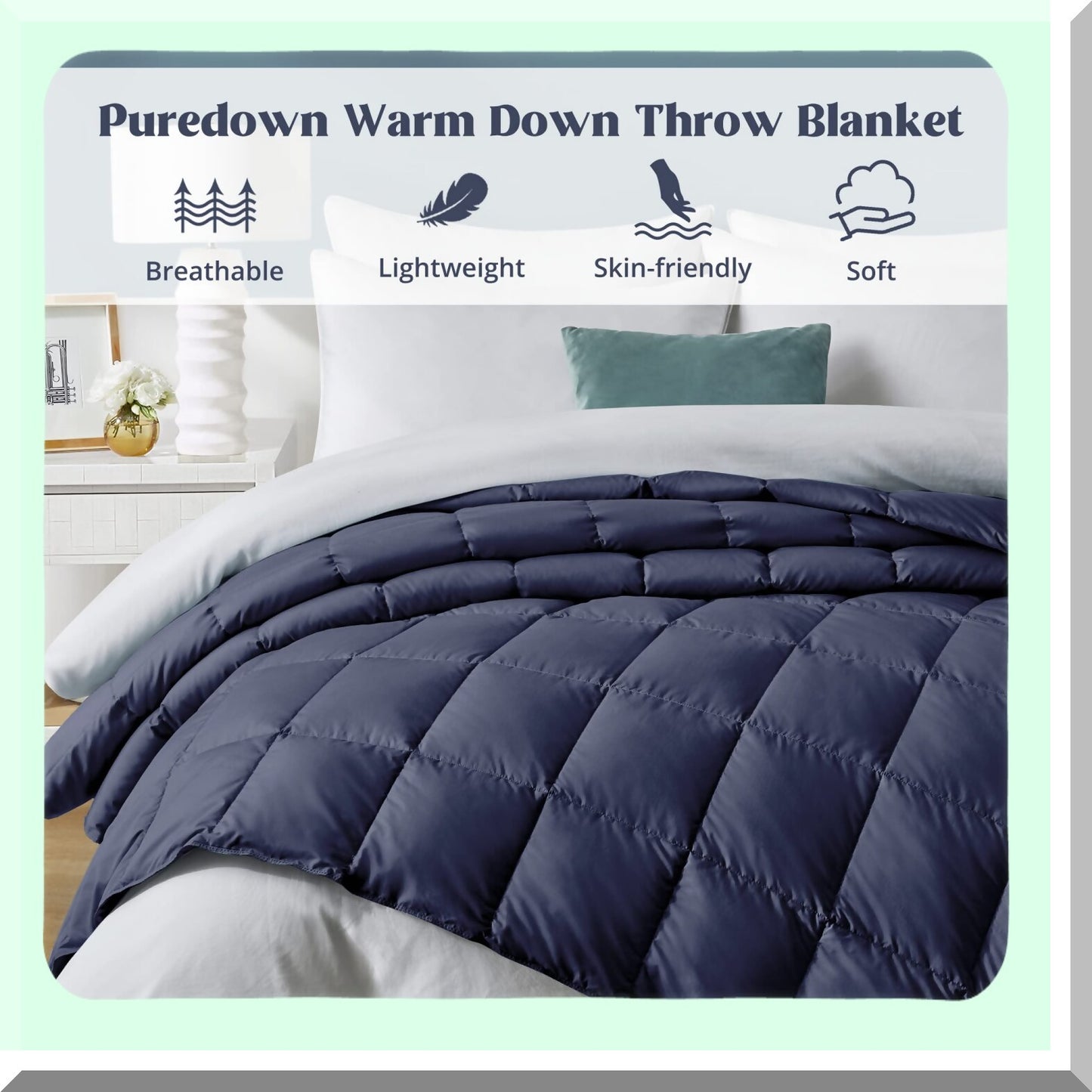 Navy Comfort Down Blanket - Queen Size Lightweight Throw for Bed & Couch, Indoor & Outdoor Use - Soft, Warm & Fluffy - 90" x 88"