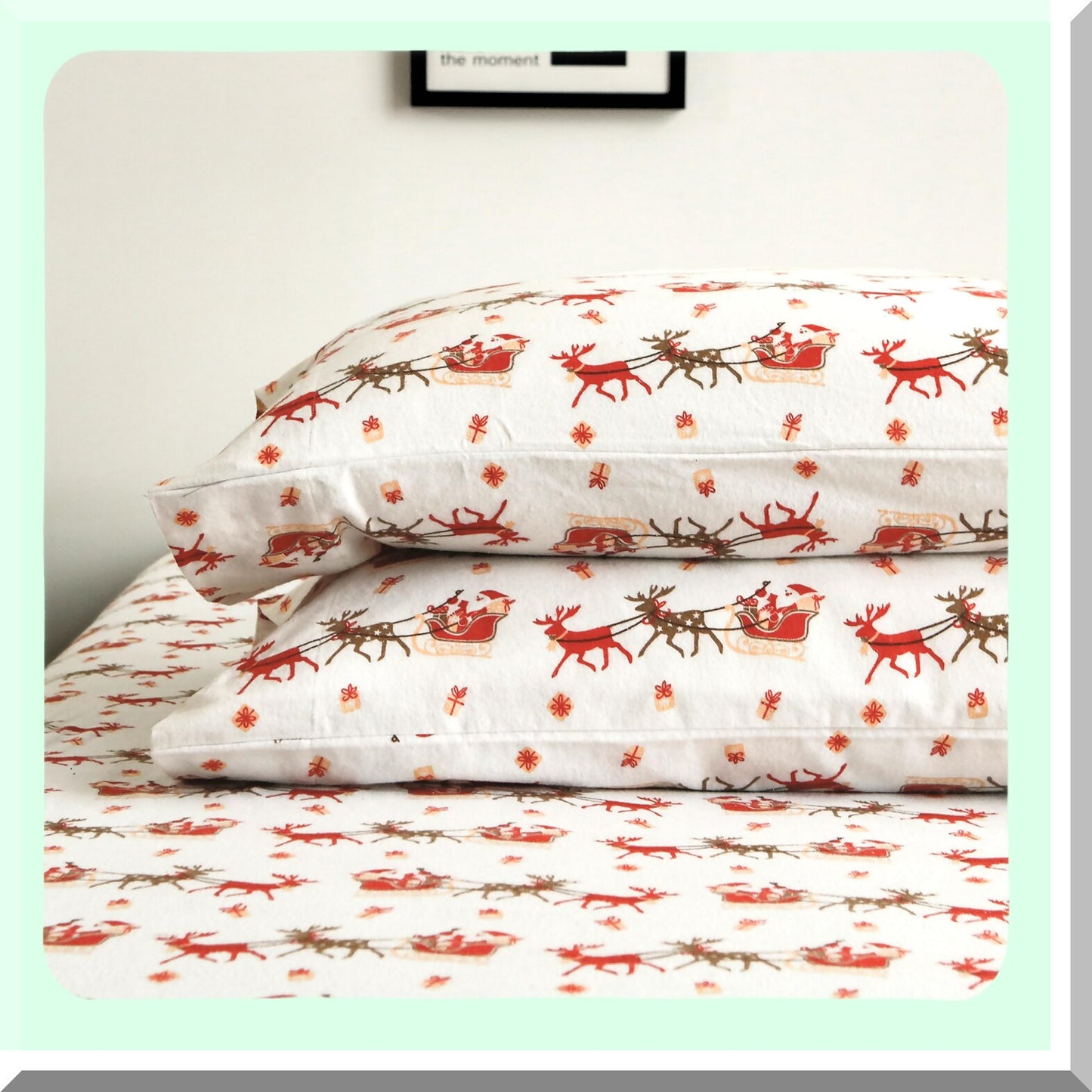 Holiday Cozy Cotton Flannel Sheet Set - Ultra Soft 4-Piece Twin Size, Anti-Pill Premium Quality, Deep Pocket Fitted Sheet - Sleigh Winter Wonderland