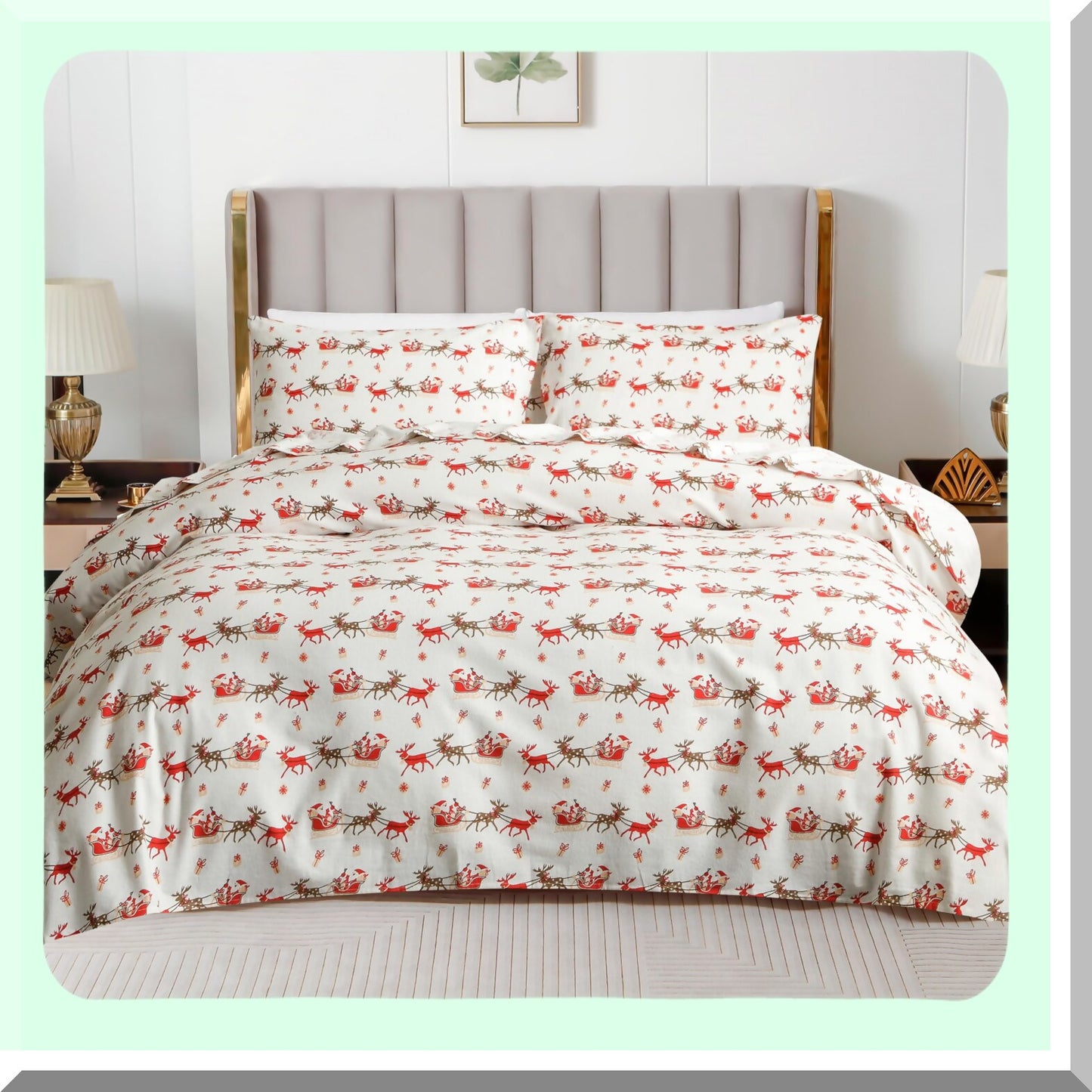 Holiday Cozy Cotton Flannel Sheet Set - Ultra Soft 4-Piece Twin Size, Anti-Pill Premium Quality, Deep Pocket Fitted Sheet - Sleigh Winter Wonderland