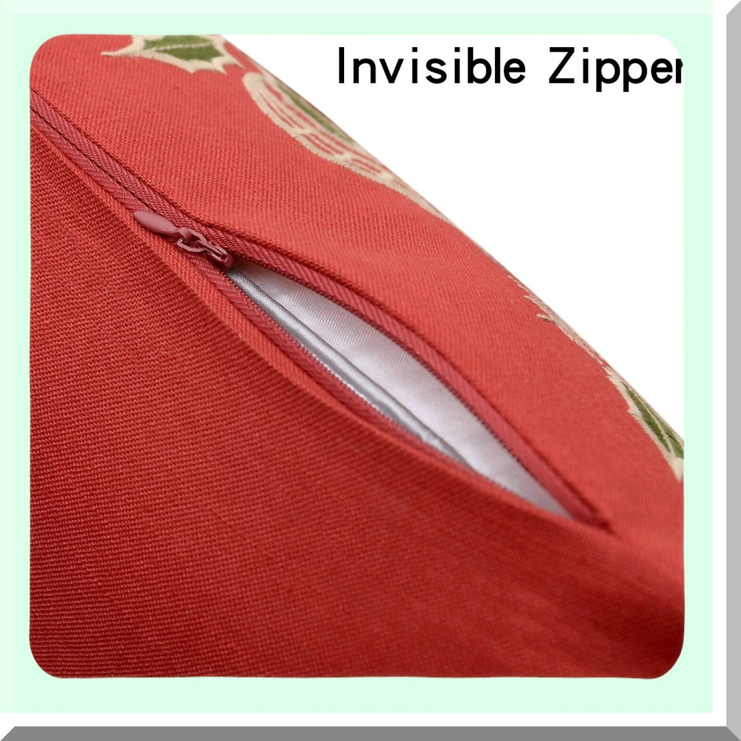 Holiday Cheer Embroidered Pillow Cover Set - Festive Decorative Sofa Cushion Shams - Red Square Throw Pillow Case - 18 x 18 Inch