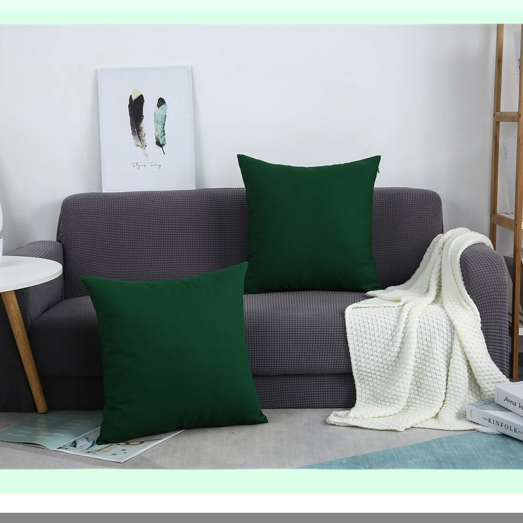 Deep Green Cotton Canvas Pillow Covers - Set of 2, 20x20 Decorative Cushion Covers in 45 Colors - Solid 100% Cotton, Throw Pillow Case Pack for Home Décor