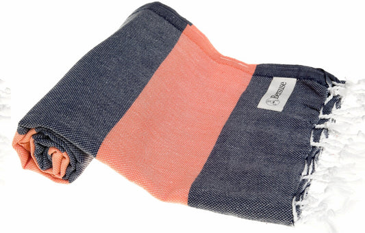 100% Cotton Turkish Towel 37x70 Dark Blue/Orange