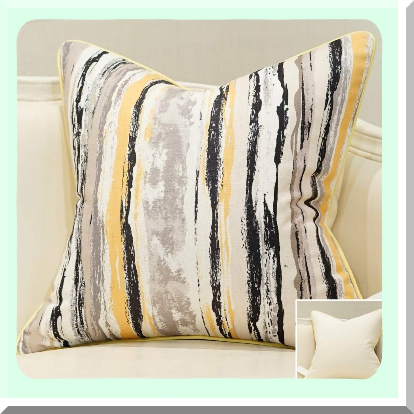 Modern Jacquard Striped Patchwork Cushion Covers - Yellow White Black Gray Throw Pillow Case Shell for Couch Sofa Home Decoration - 18 X 18 Inches