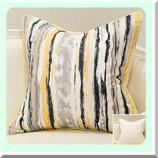 Modern Jacquard Striped Patchwork Cushion Covers - Yellow White Black Gray Throw Pillow Case Shell for Couch Sofa Home Decoration - 18 X 18 Inches