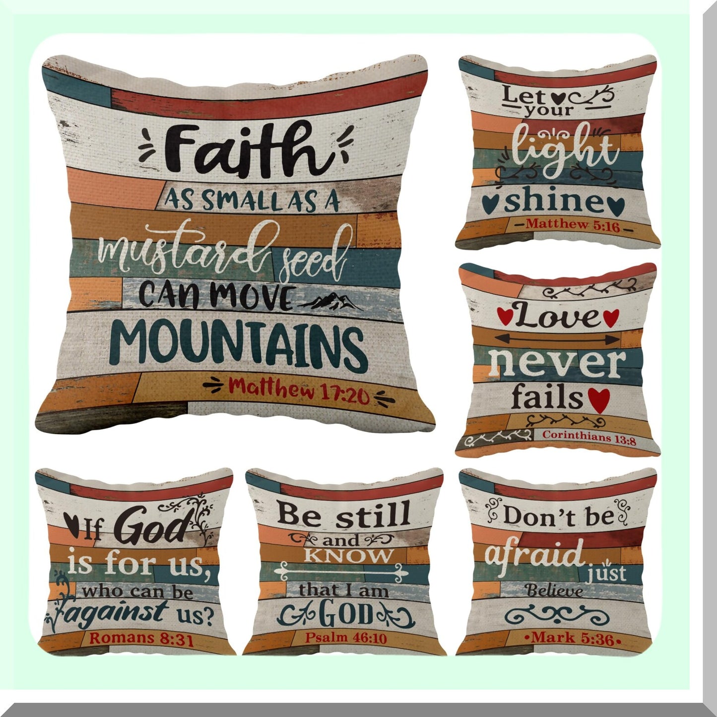 Vintage Scripture Inspirational Cushion Cover Set - Christian Decor Throw Pillow Case 18x18 Inch - Jesus Verse Sofa Couch Bed Gift - Church Gifts Sayings